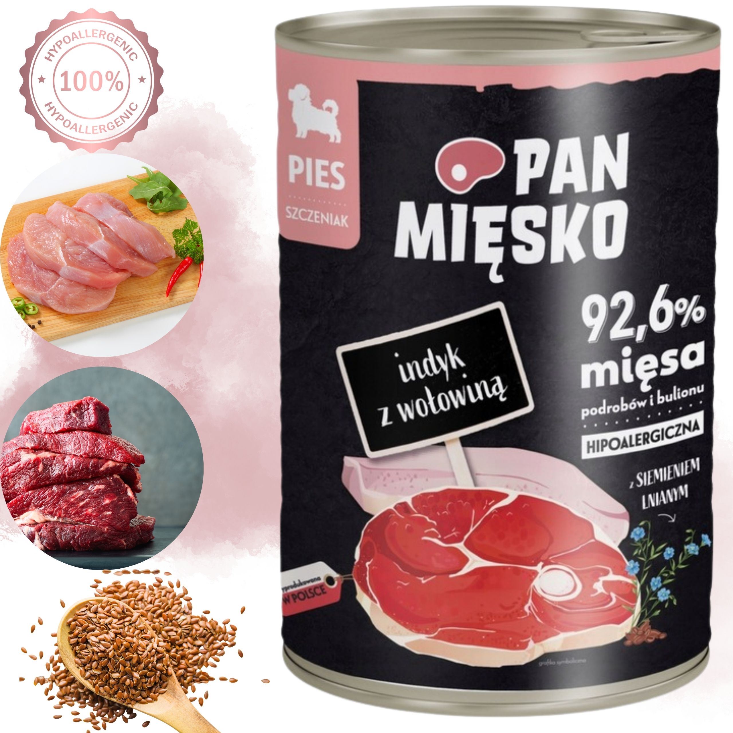 Mokra karma dla psa Indyk z wołowiną Pan Mięsko hipoalergiczna junior 400g