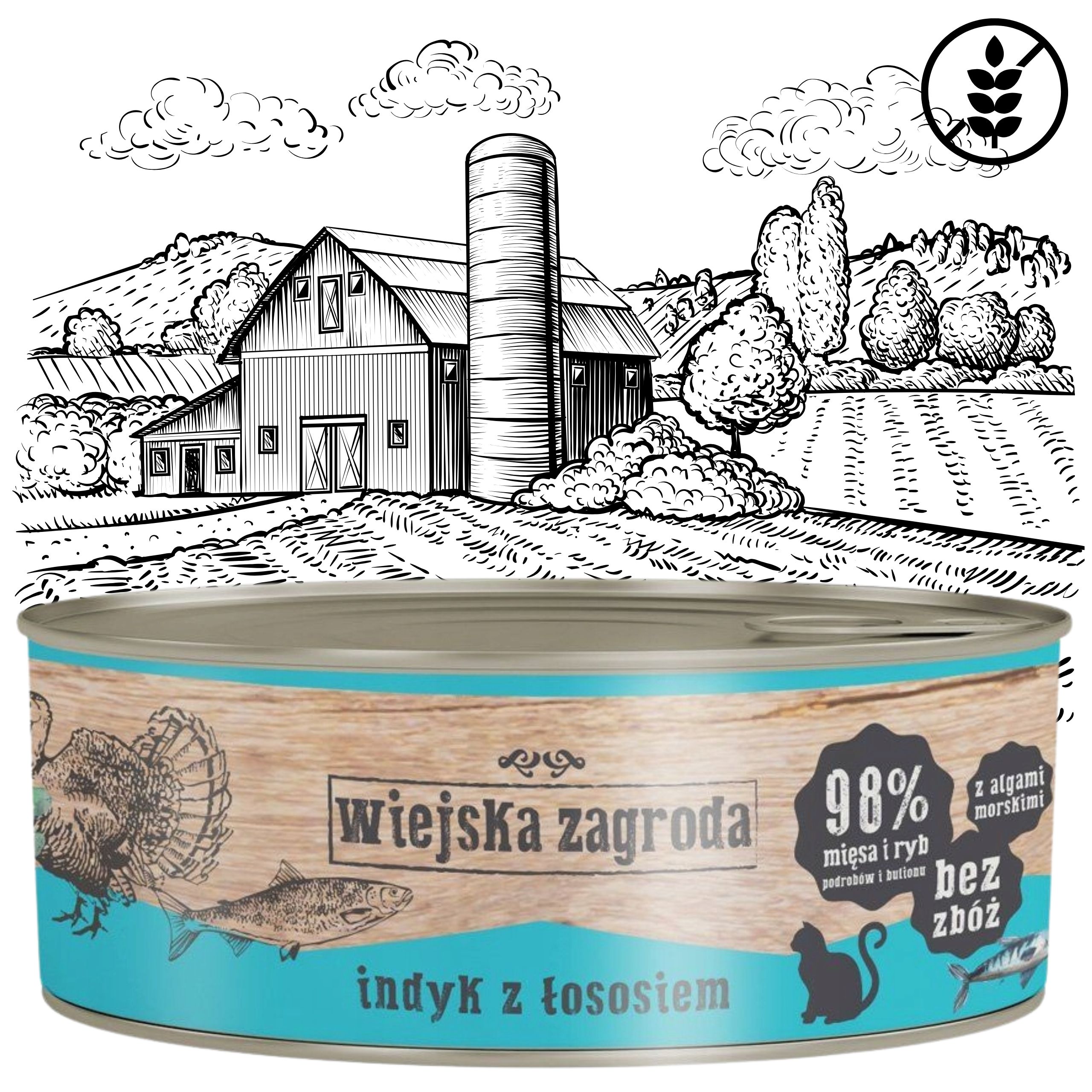 Karma mokra dla kota  Indyk z łososiem 85g Wiejska Zagroda bez zbóż i cukru