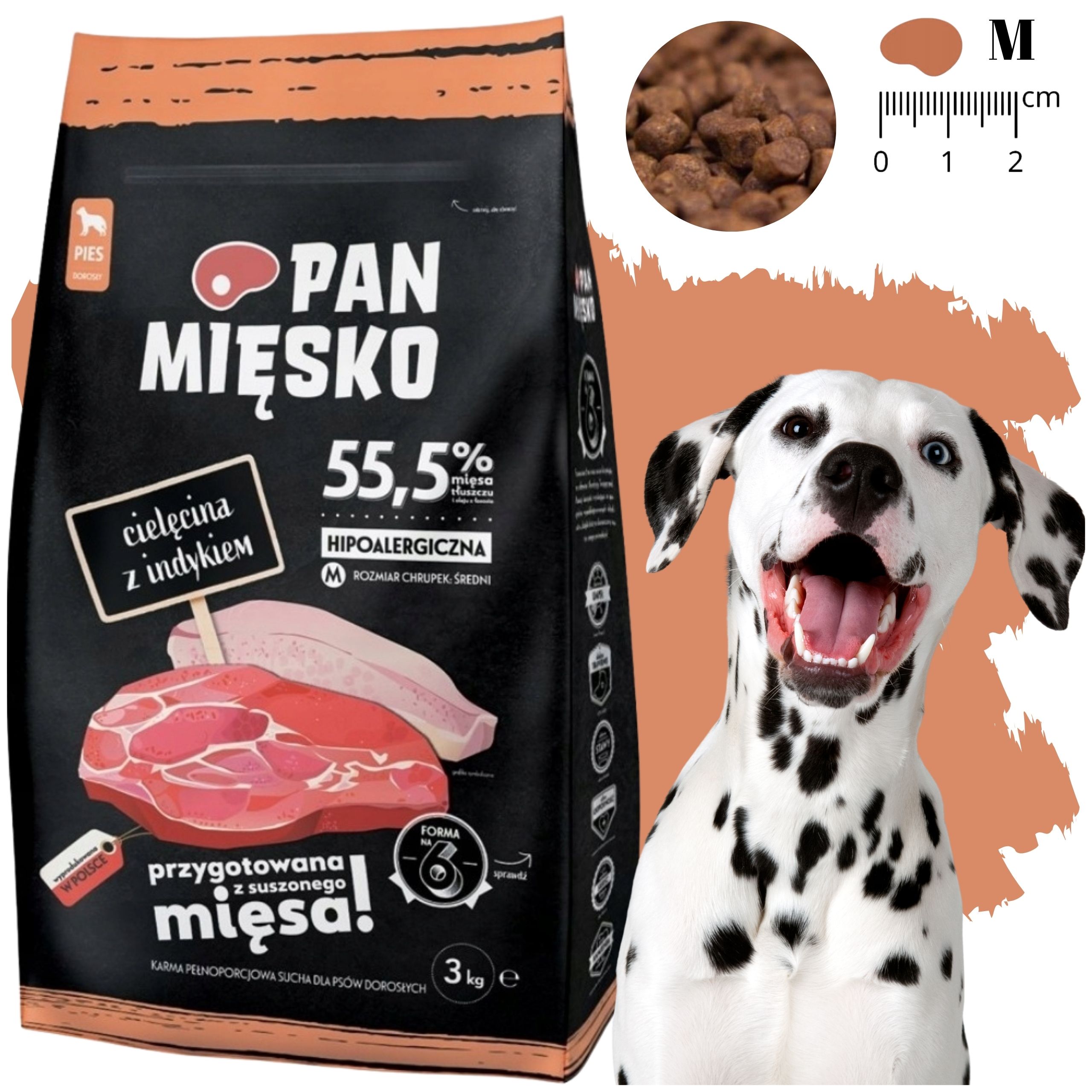 Sucha karma dla psa Cielęcina z indykiem Pan Mięsko hipoalergiczna M 3 kg