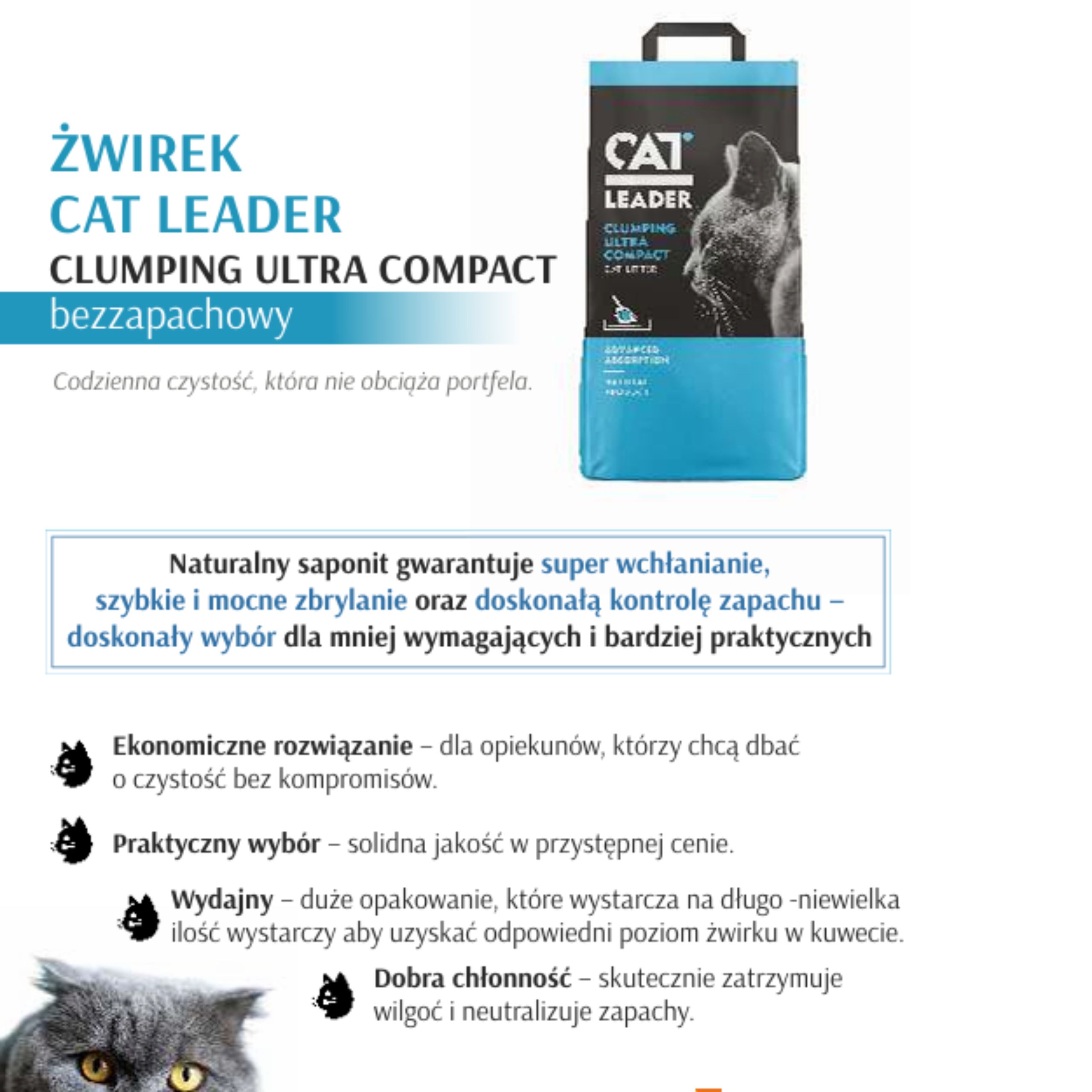 ŻWIREK DLA KOTA CLUMPING BEZZAPACHOWY NATURALNY SAPONITOWY ZBRYLAJĄCY 10 KG