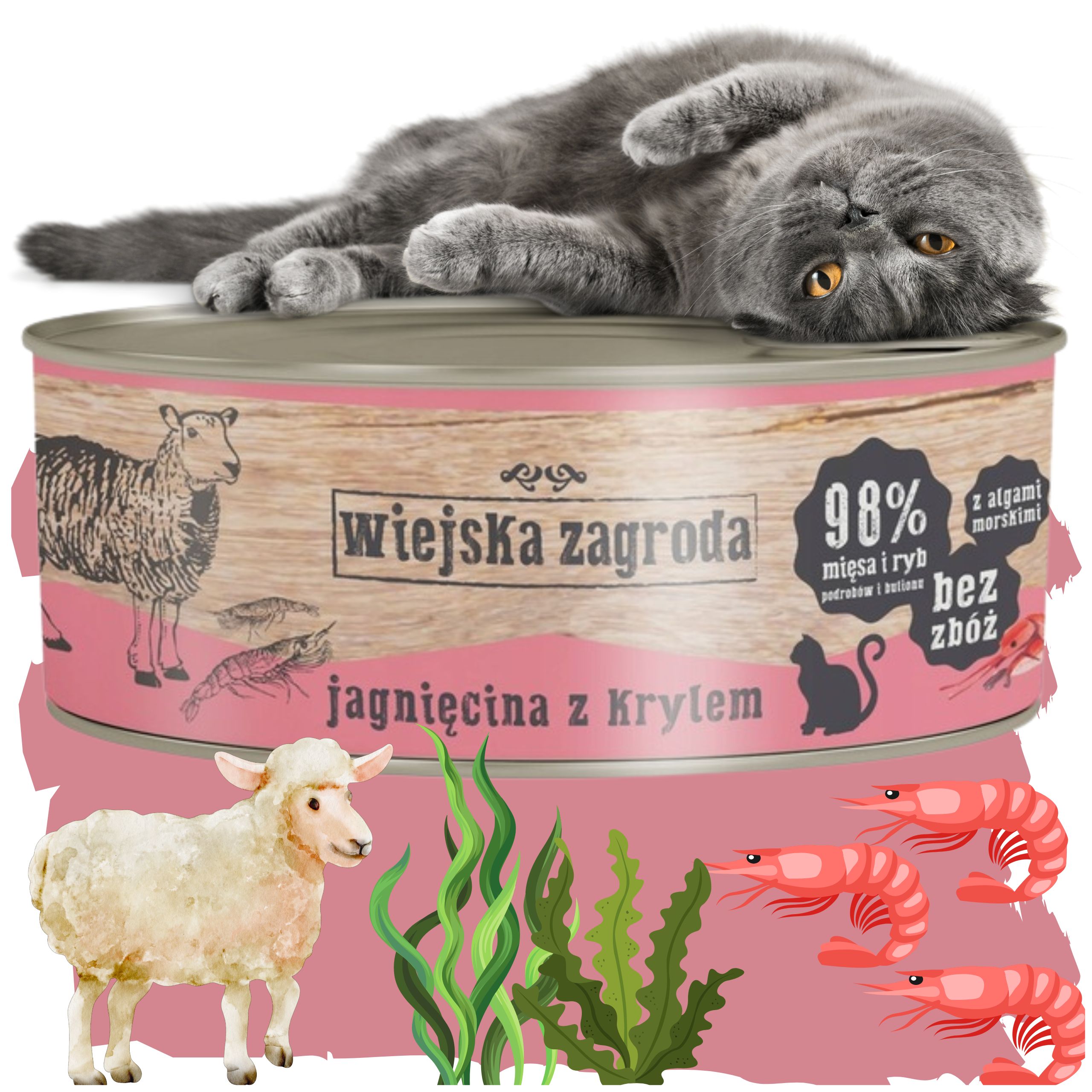 Karma mokra dla kota Jagnięcina z krylem 85g Wiejska Zagroda bez zbóż