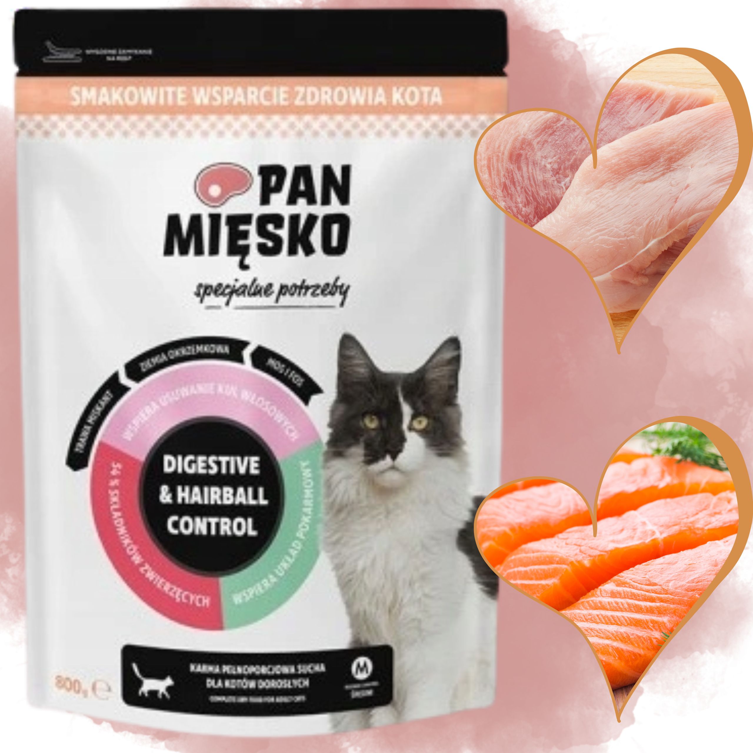 SUCHA KARMA DLA KOTA Pan Mięsko DIGESTIVE & Hairball Control 800 g SPECJAL