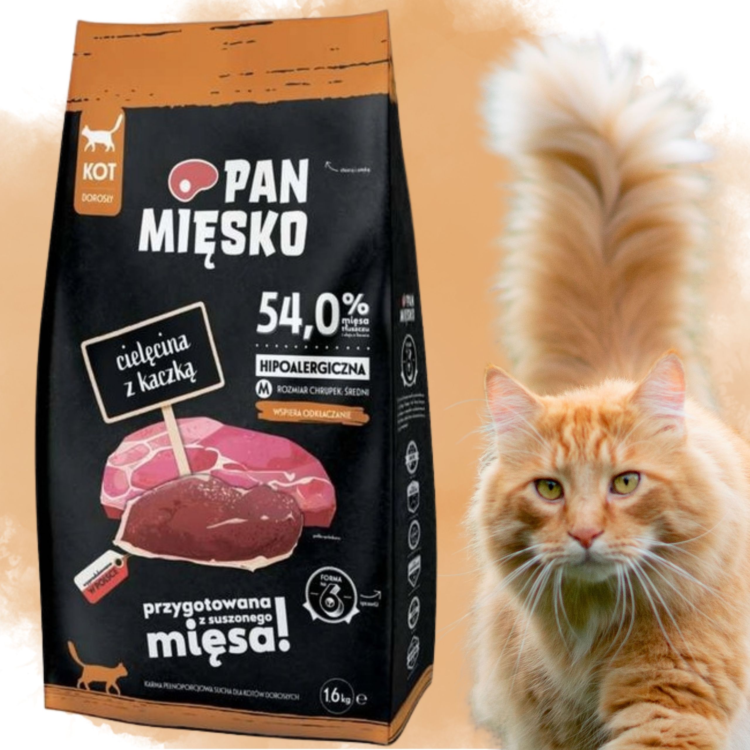 Sucha karma dla kota Cielecina kaczka Pan Mięsko hipoalergiczna M 1,6 kg