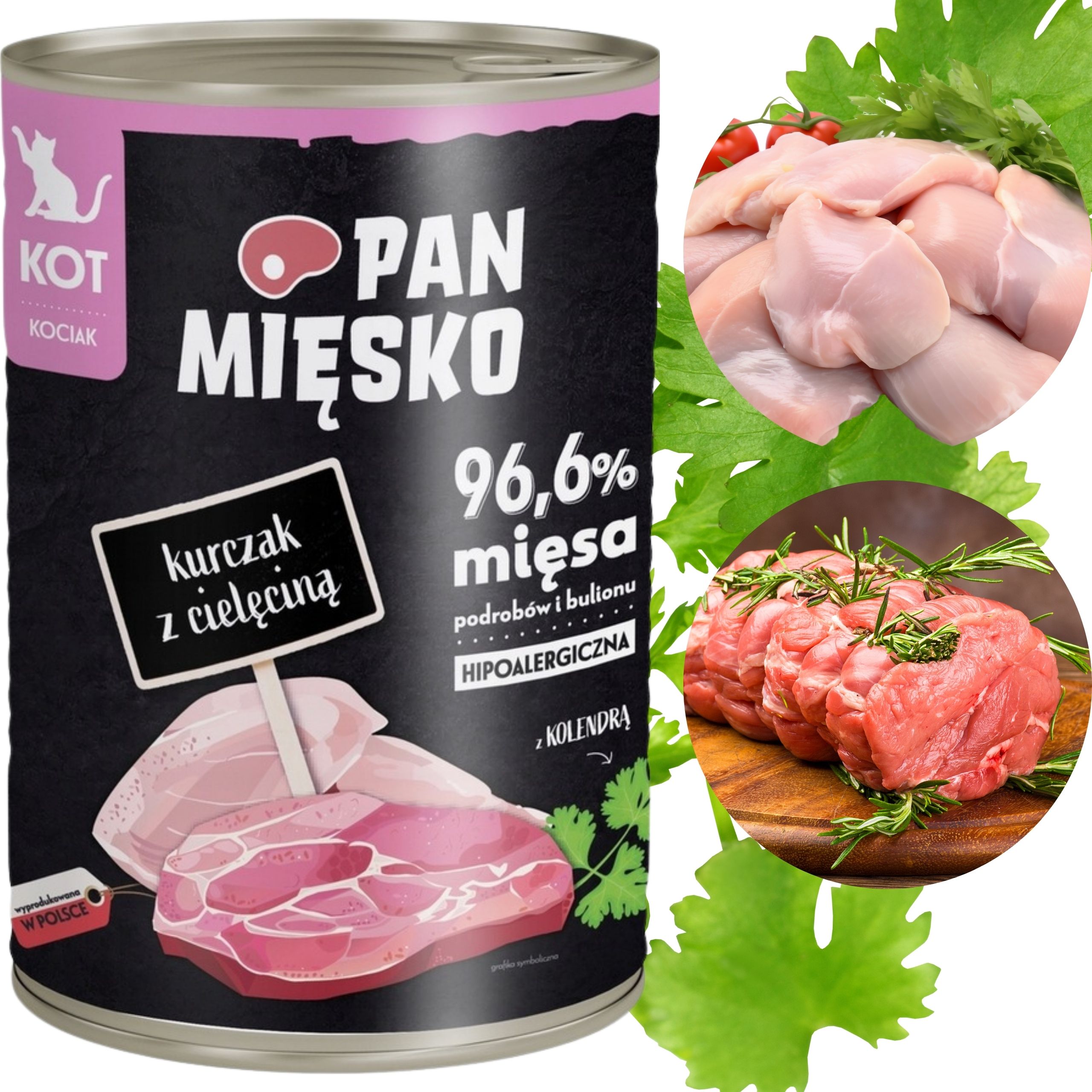 Karma mokra dla kota Kurczak cielęcina Pan Mięsko Hipoalergiczna 400g kotek