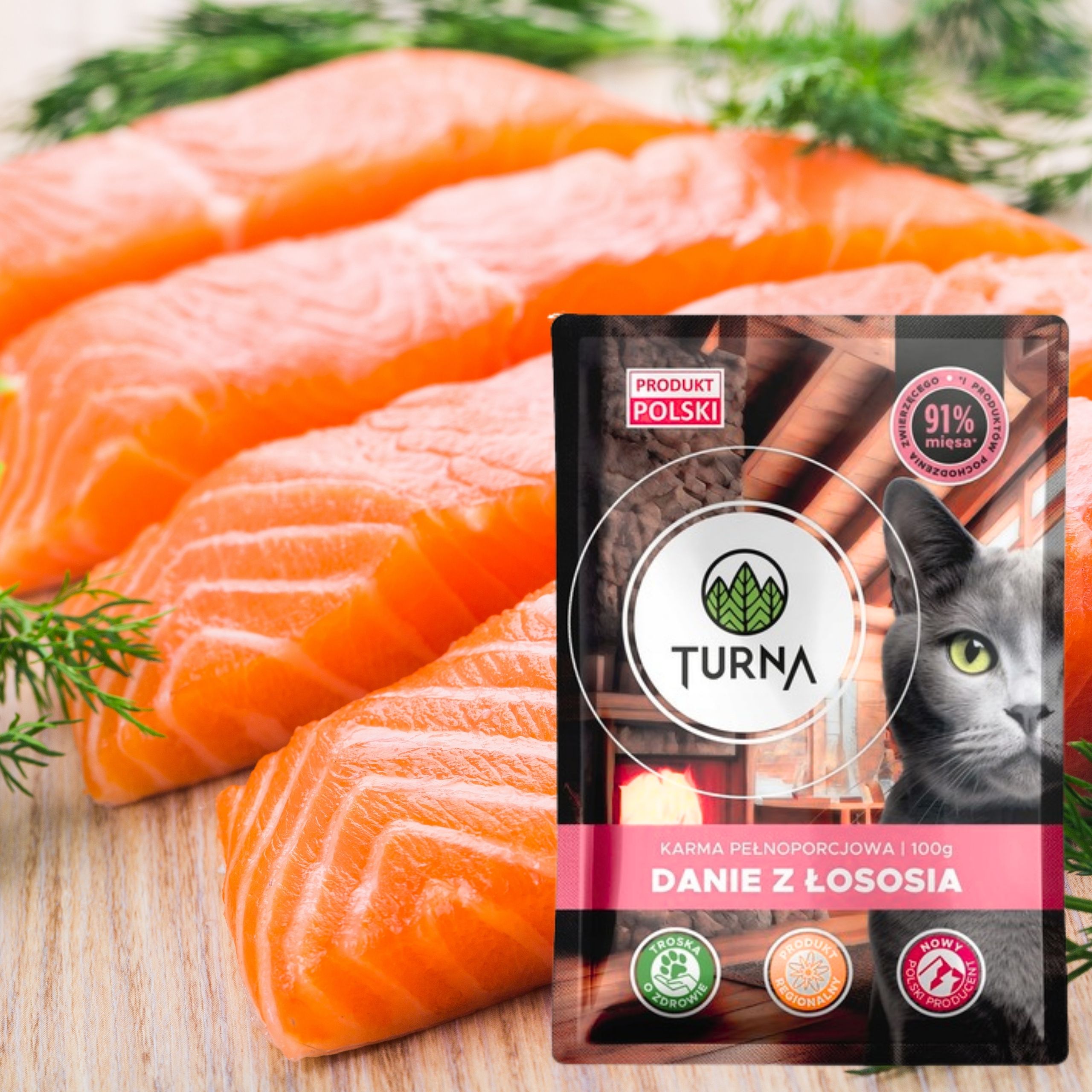 Karma mokra dla kota z łososiem TURNA Cats 100g saszetka bez zbóż naturalna