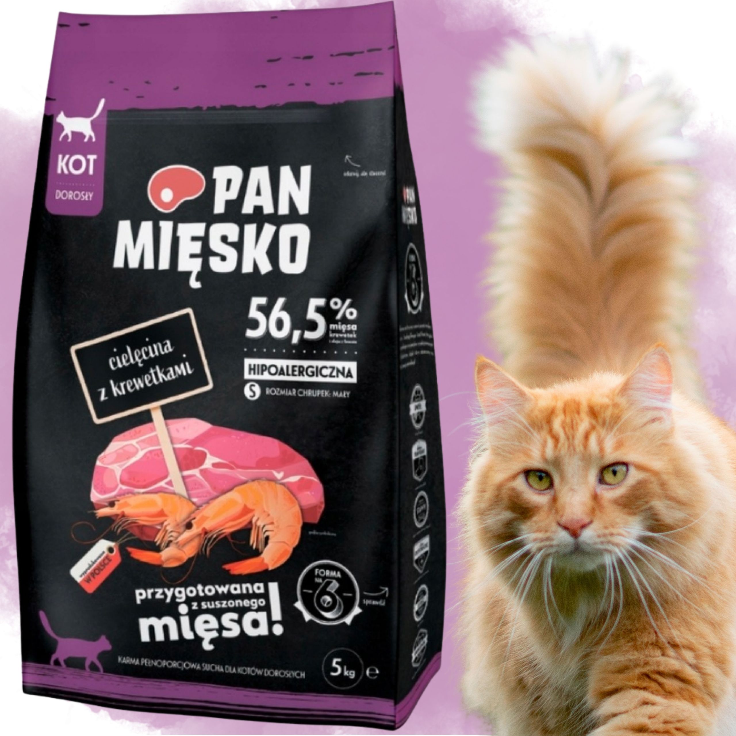 Sucha karma dla kota Cielecina krewetki Pan Mięsko hipoalergiczna S 5 kg