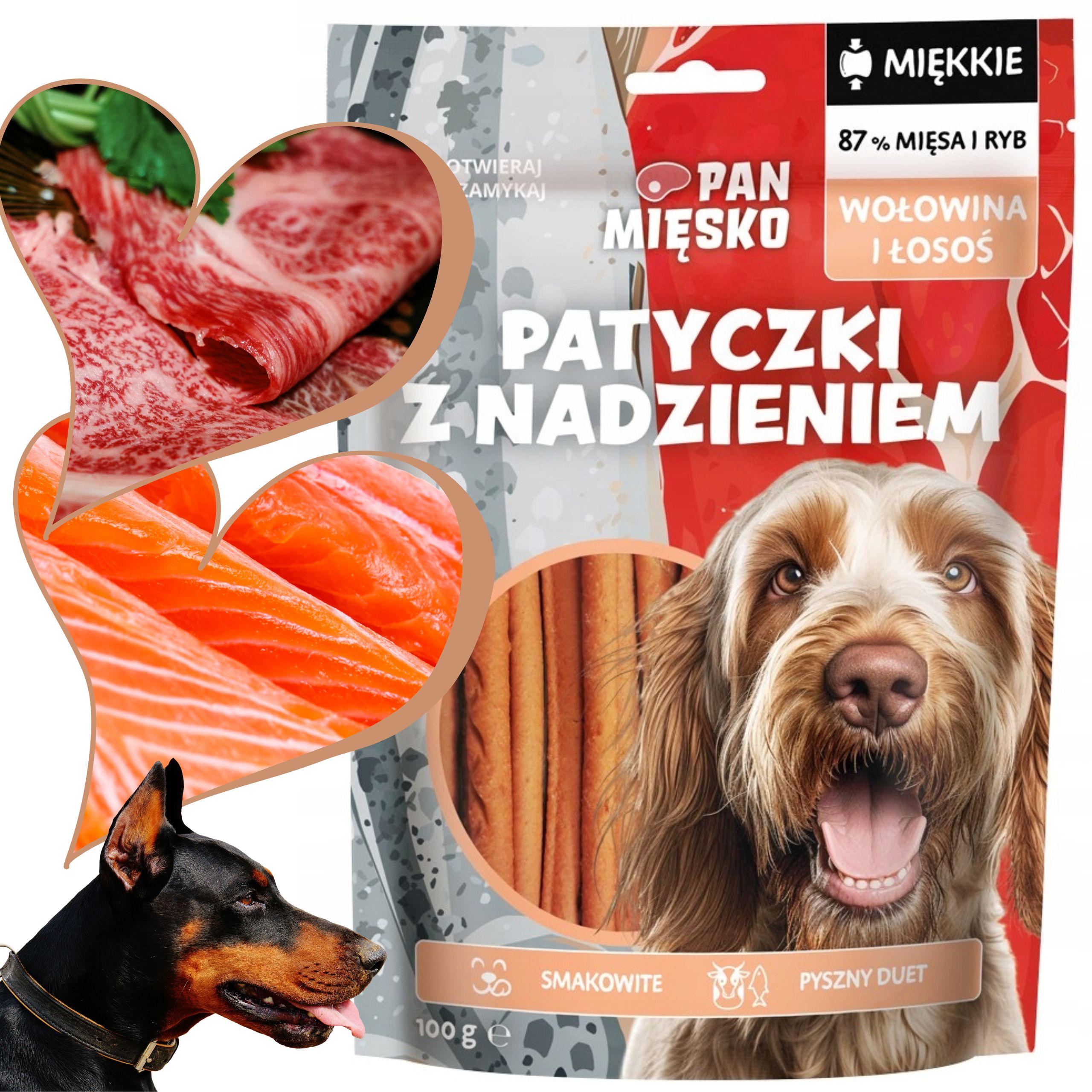 Przysmaki dla psa Pan Mięsko Patyczki z nadzieniem wołowina łosoś 100 g