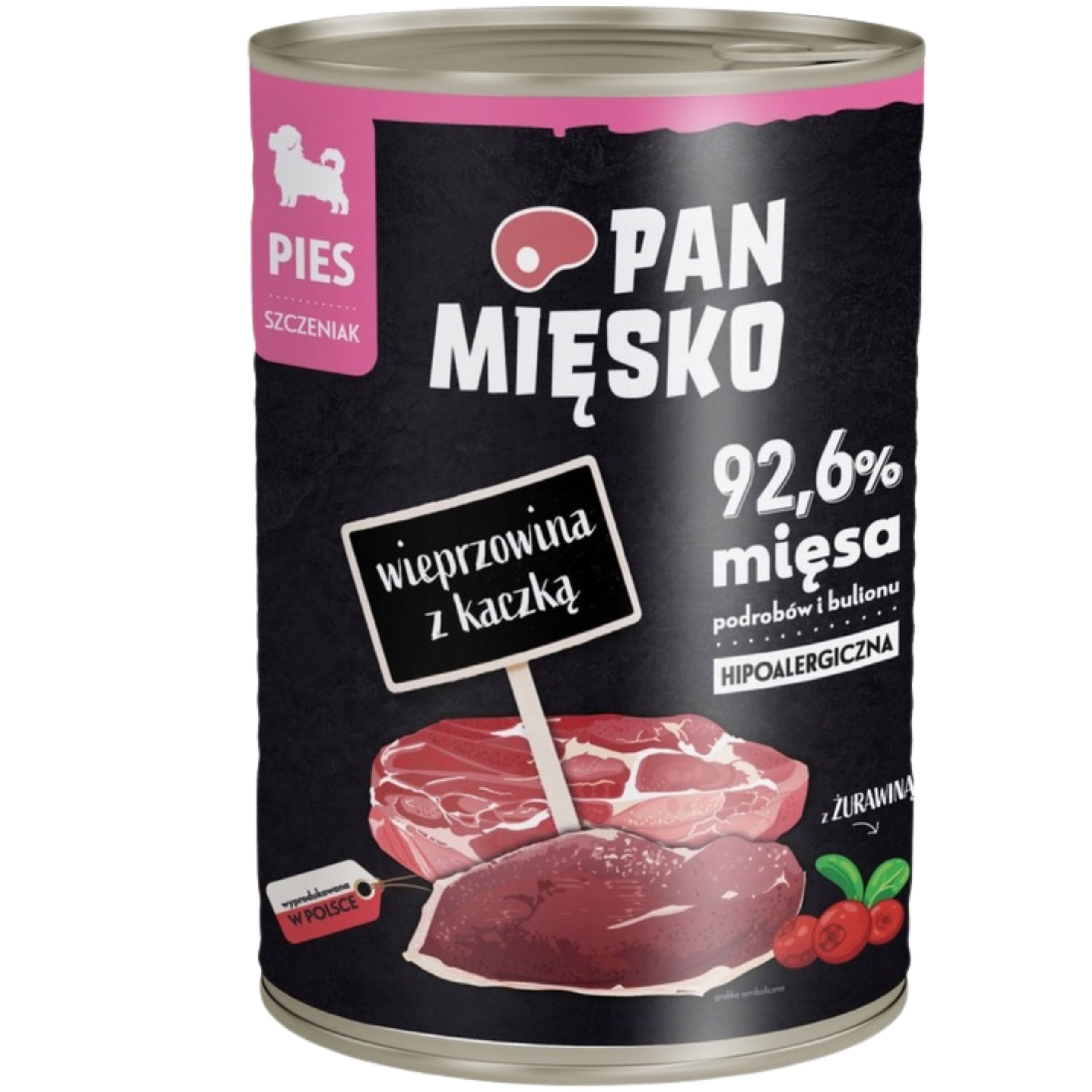 Karma dla psa Wieprzowina z kaczką Pan Mięsko hipoalergiczna junior 400g