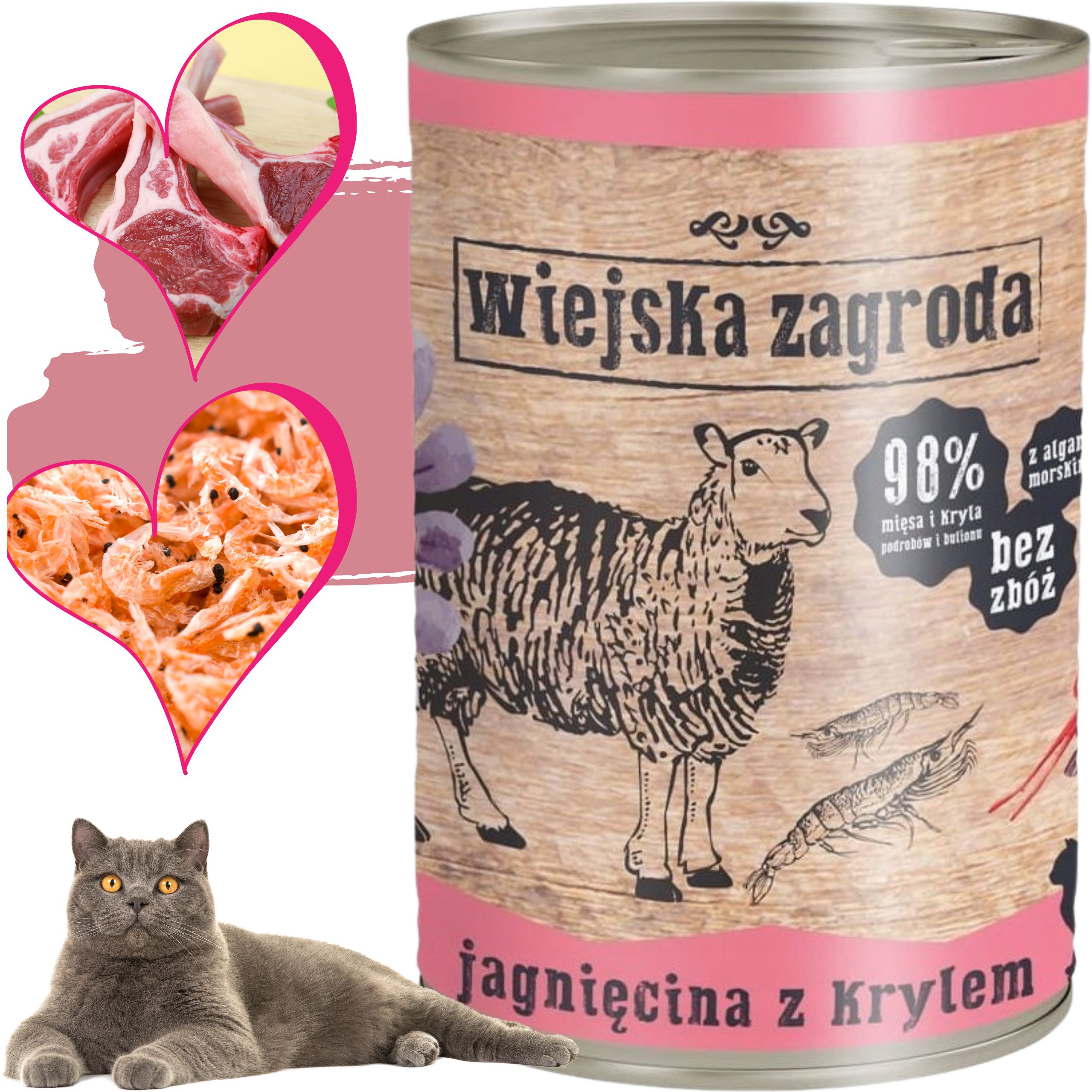 Karma mokra dla kota Jagnięcina z krylem 400g Wiejska Zagroda bez zbóż