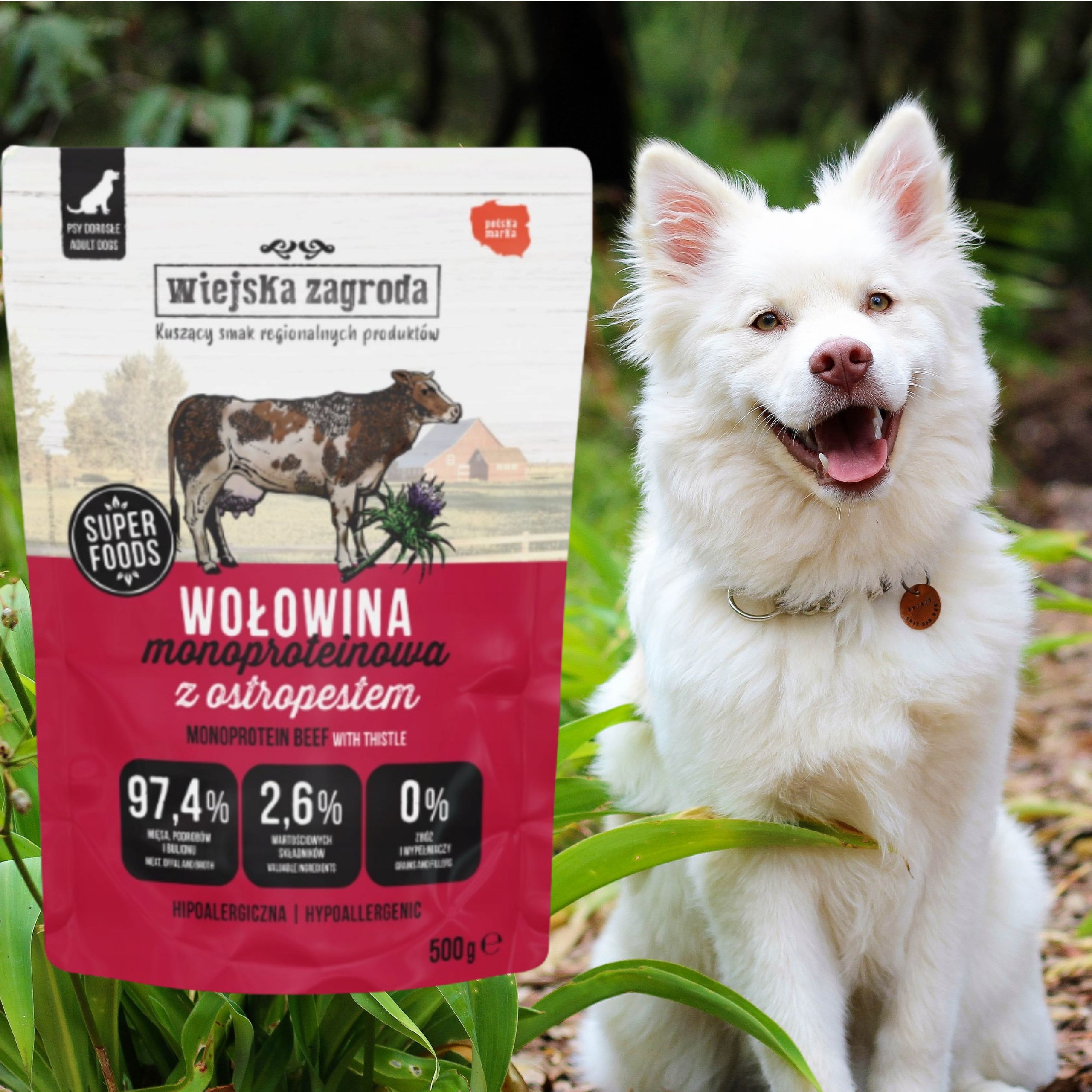 MOKRA KARMA DLA PSA Wiejska Zagroda Monobiałkowa Wołowina 500g NA ALERGIĘ