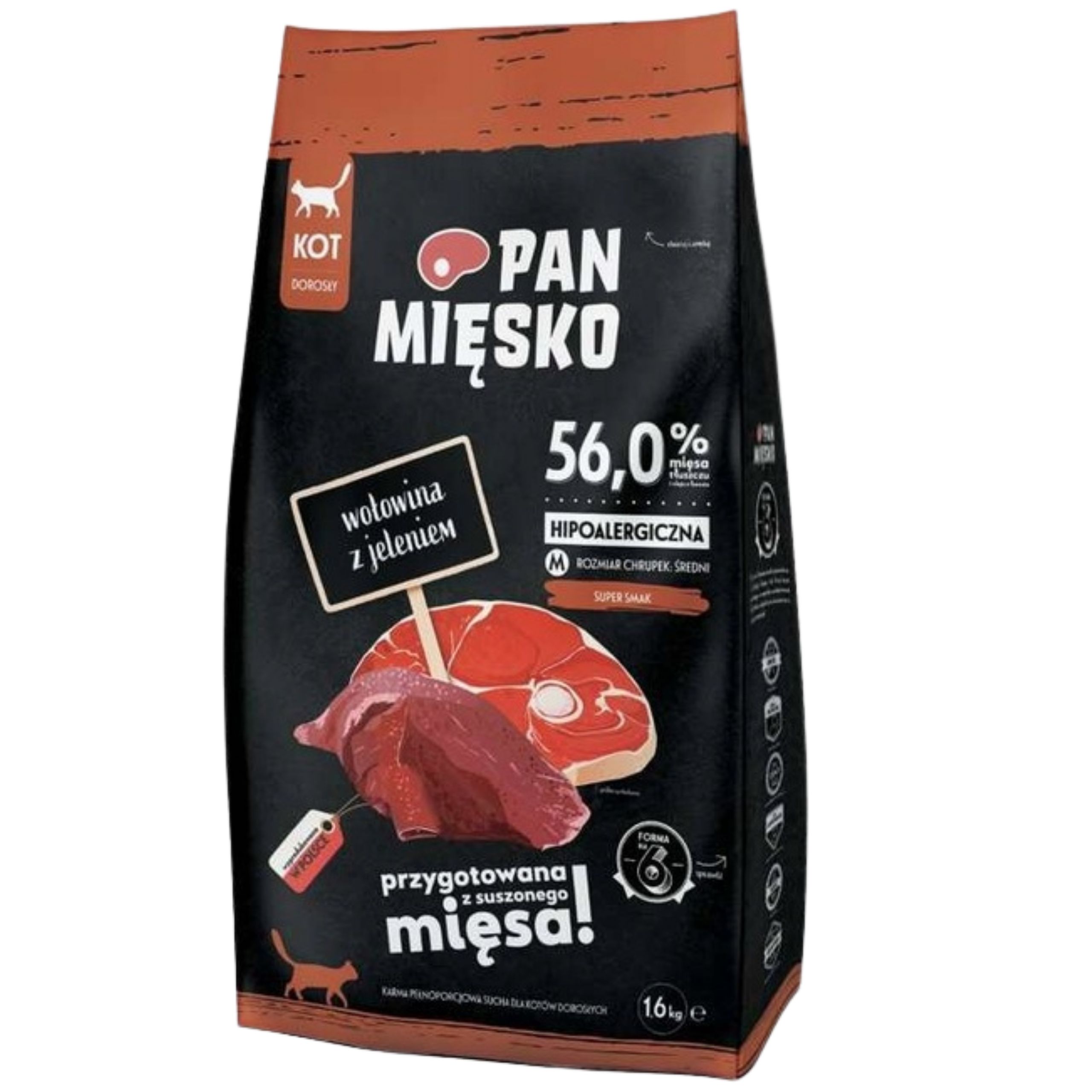Sucha karma dla kota Wołowina z jeleniem Pan Mięsko hipoalergiczna M 1,6 kg