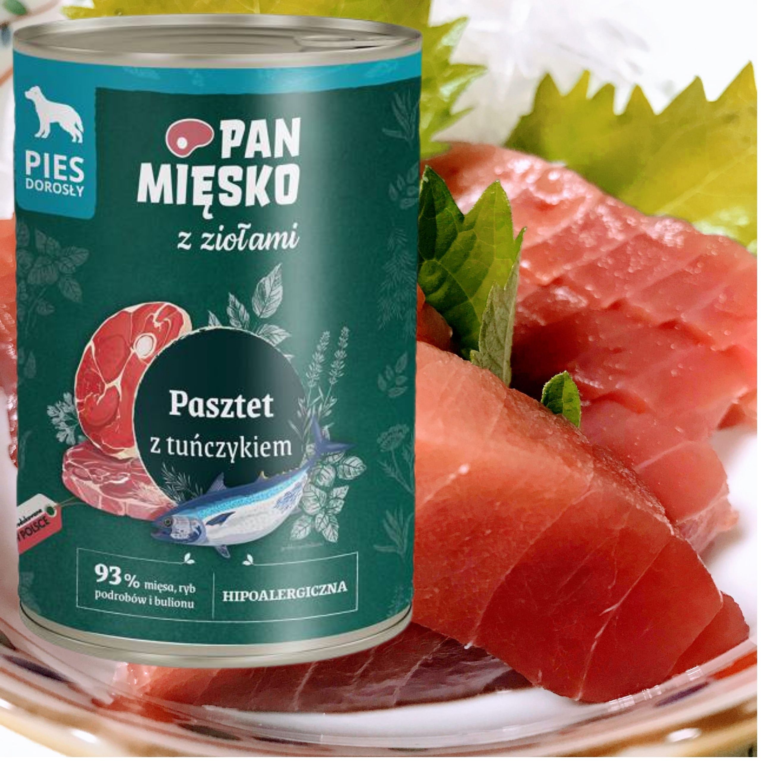 Mokra karma dla psa Pasztet tuńczyk i zioła Pan Mięsko Hipoalergiczna 400g