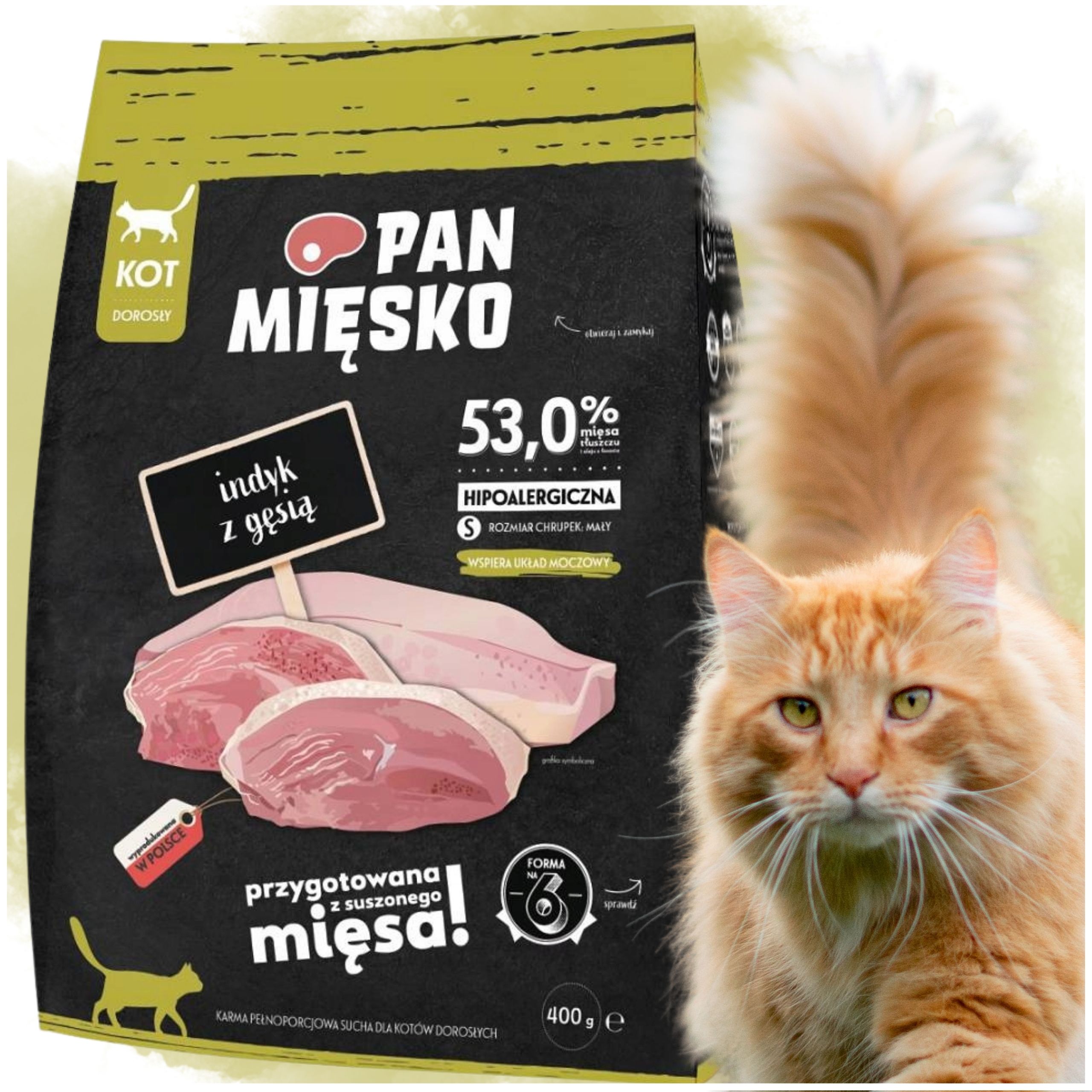 Sucha karma dla kota Indyk z gęsią Pan Mięsko hipoalergiczna chrupki S 400g