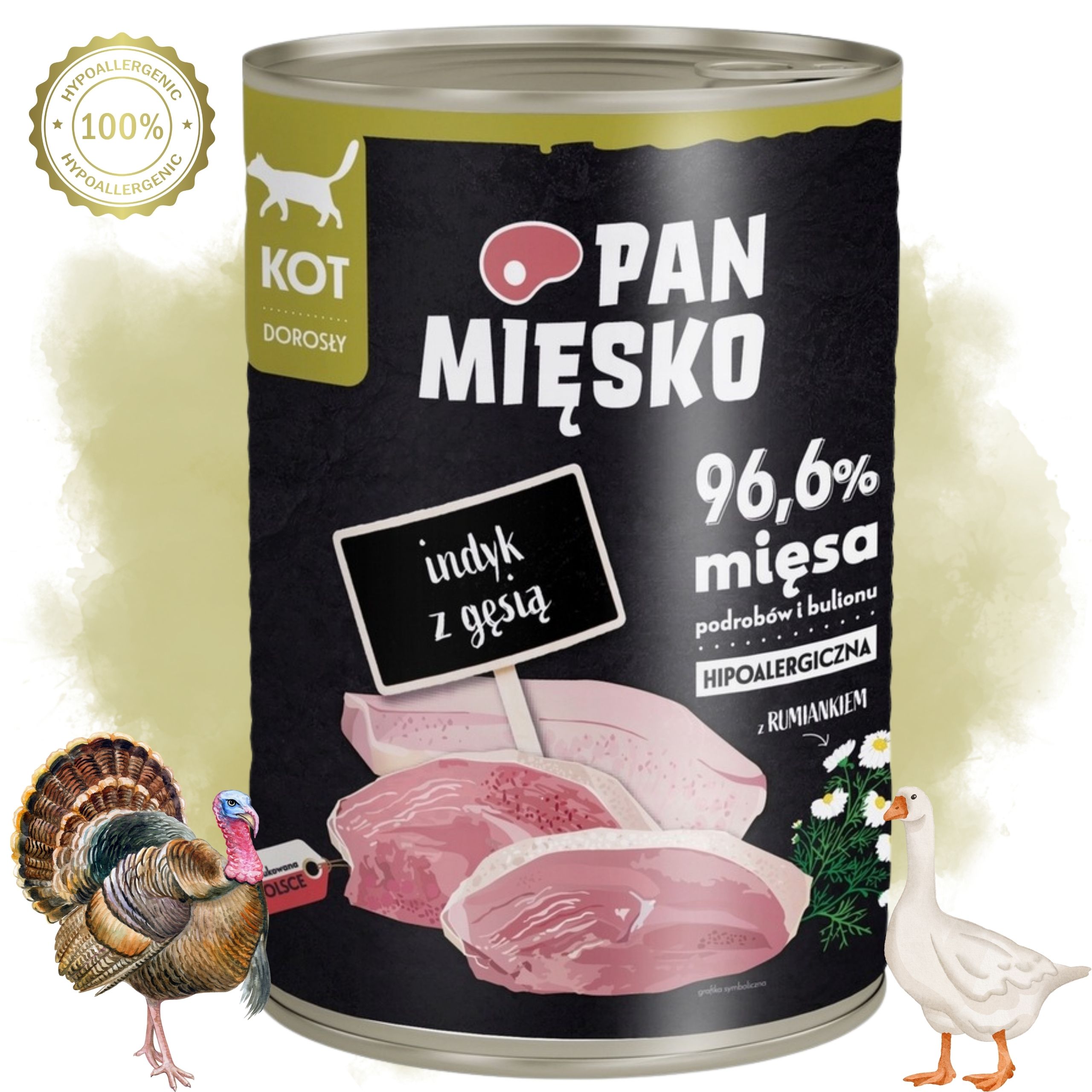 Karma mokra dla kota Indyk z gęsią Pan Mięsko Hipoalergiczna 400g alergia