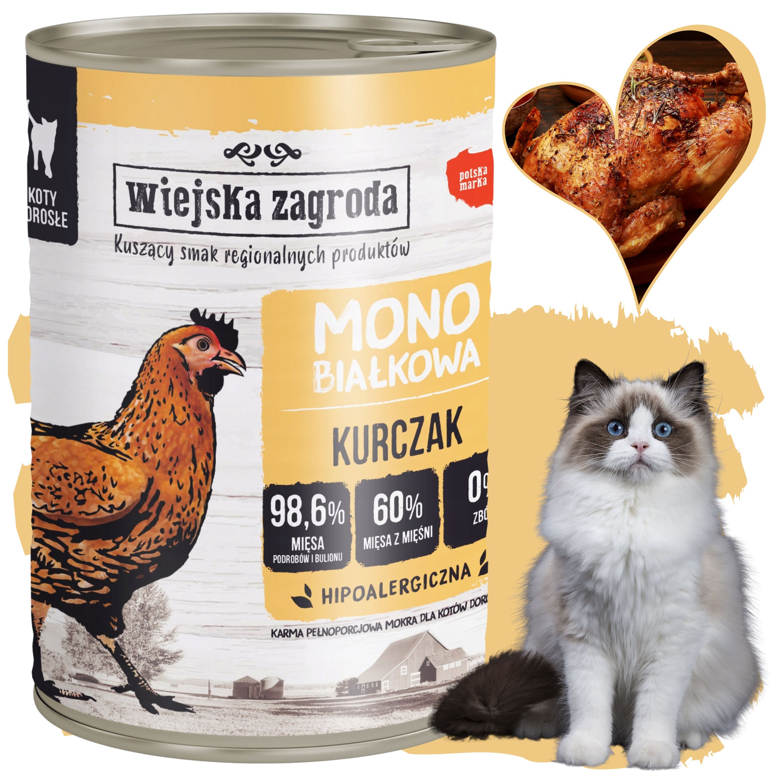Karma mokra dla kota Monobiałkowa Kurczak 400g Wiejska Zagroda na alergię