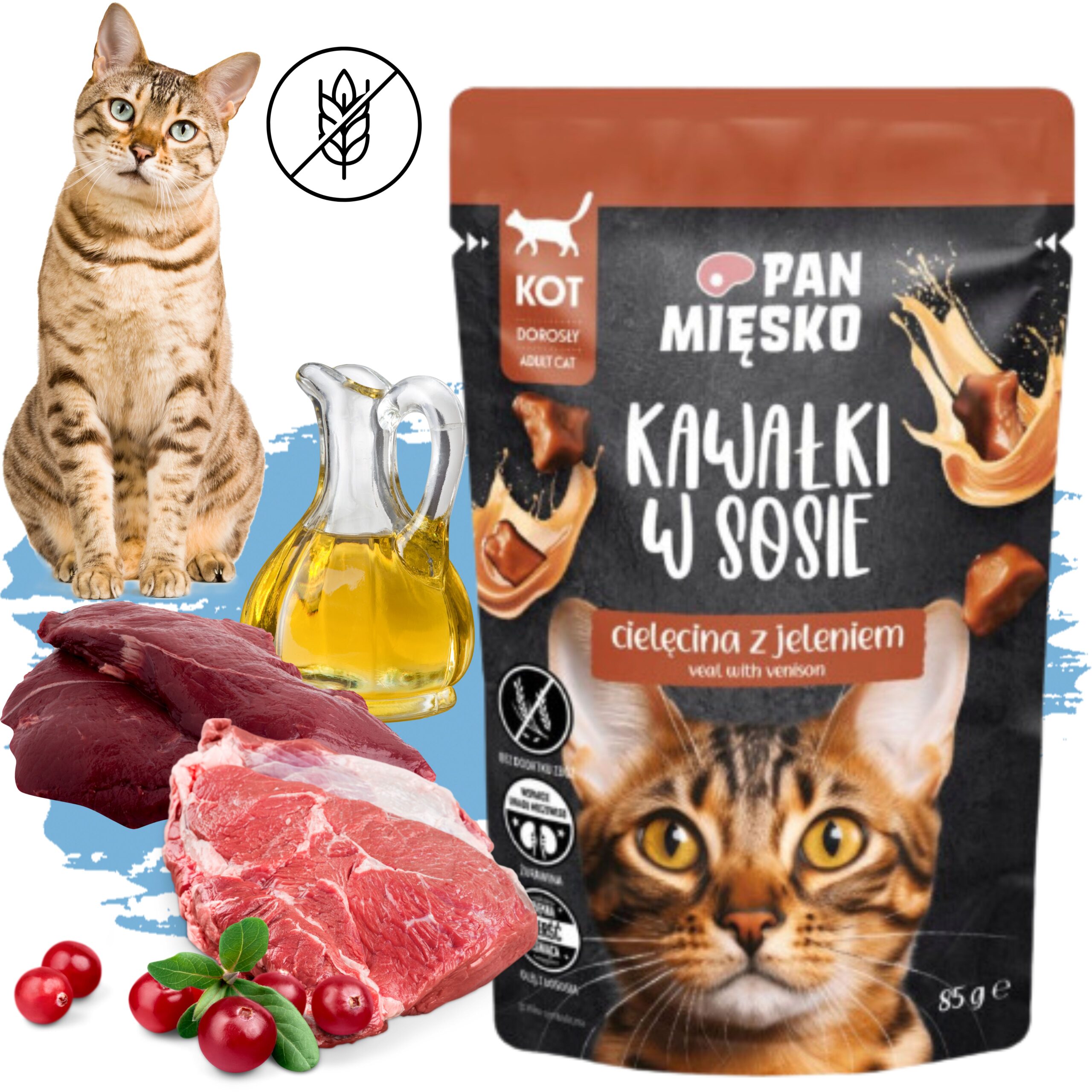 Karma mokra dla kota Kawałki mięsa Cielęcina Jeleń Pan Mięsko 85g bez zbóż