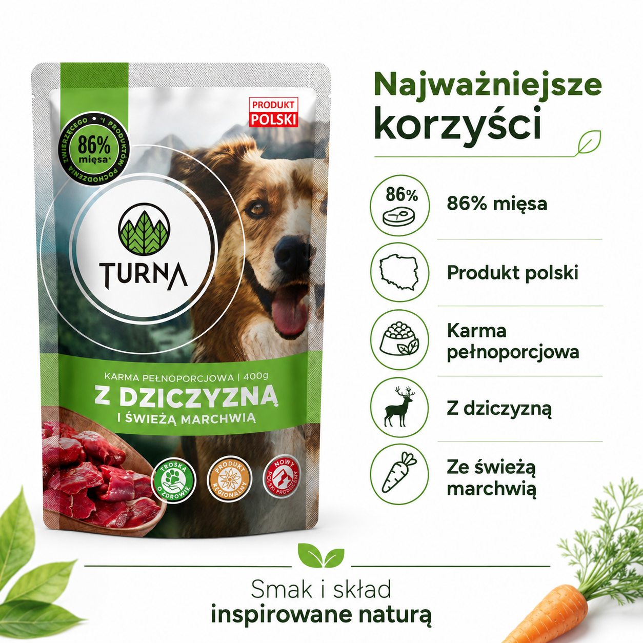 Mokra karma dla psa dziczyzna TURNA 400g odporność zdrowa skóra sierść psów