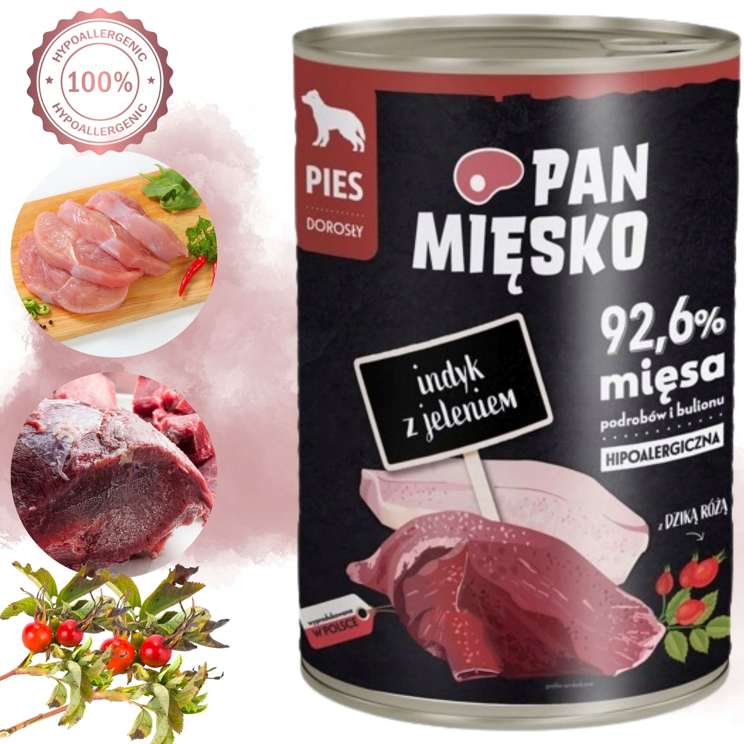 Mokra karma dla psa Indyk z jeleniem Pan Mięsko hipoalergiczna premium 400g