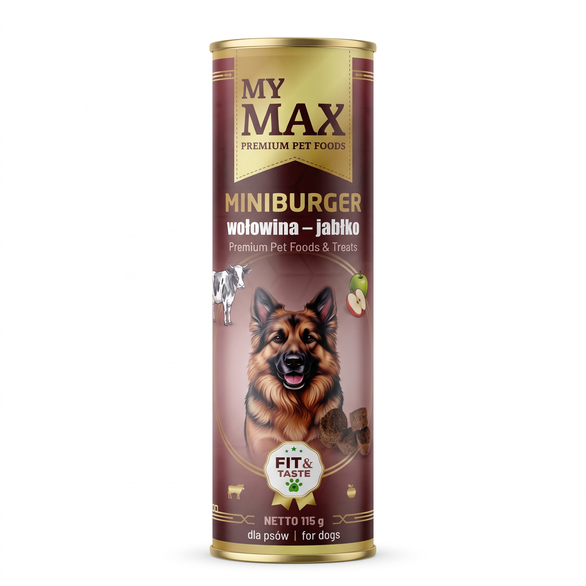 Przysmaki dla psów My Max Mini burger wołowina jabłko 115g miękkie smaczki
