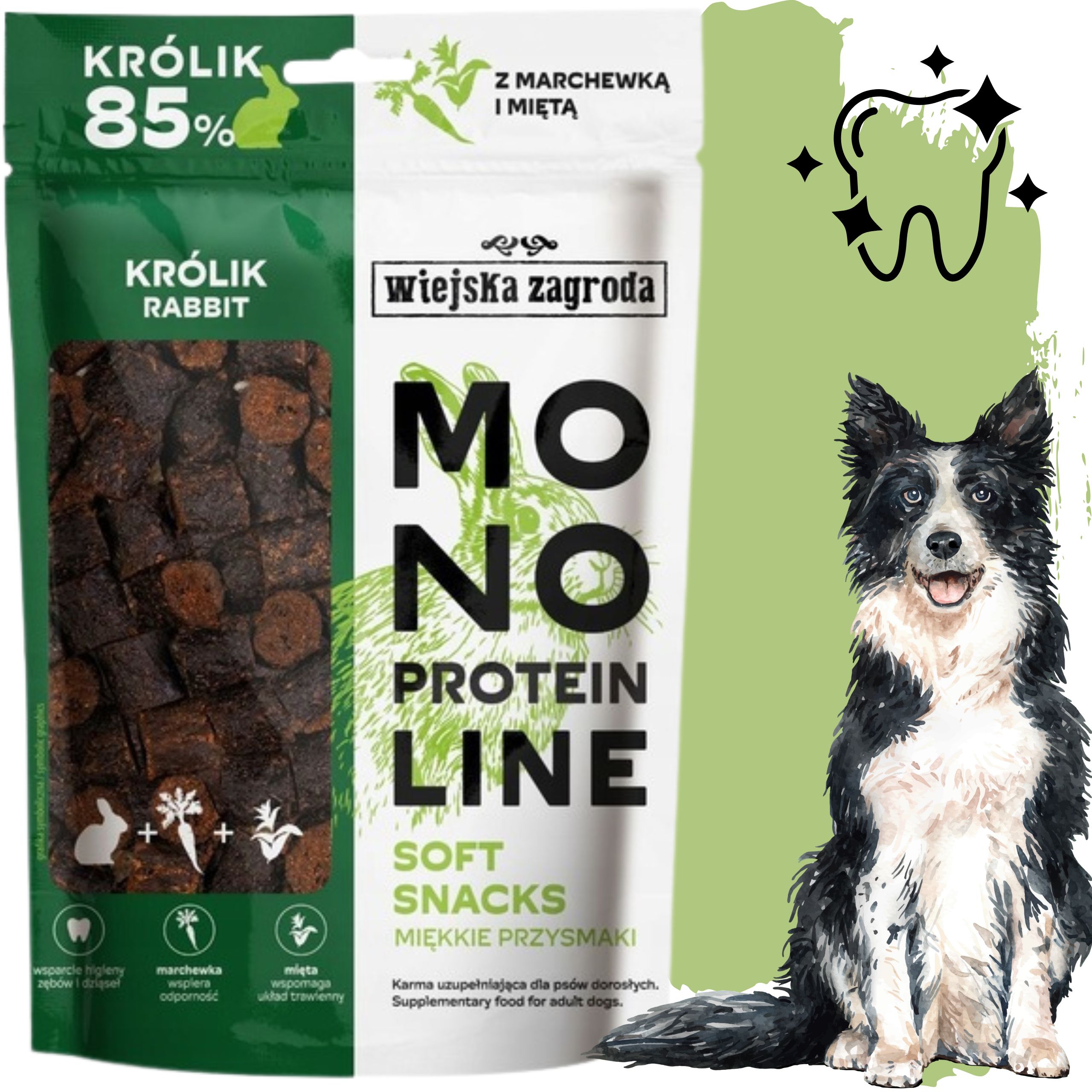 Przysmak dla psa Królik Monoproteinowe miękkie smaczki Wiejska Zagroda 115g