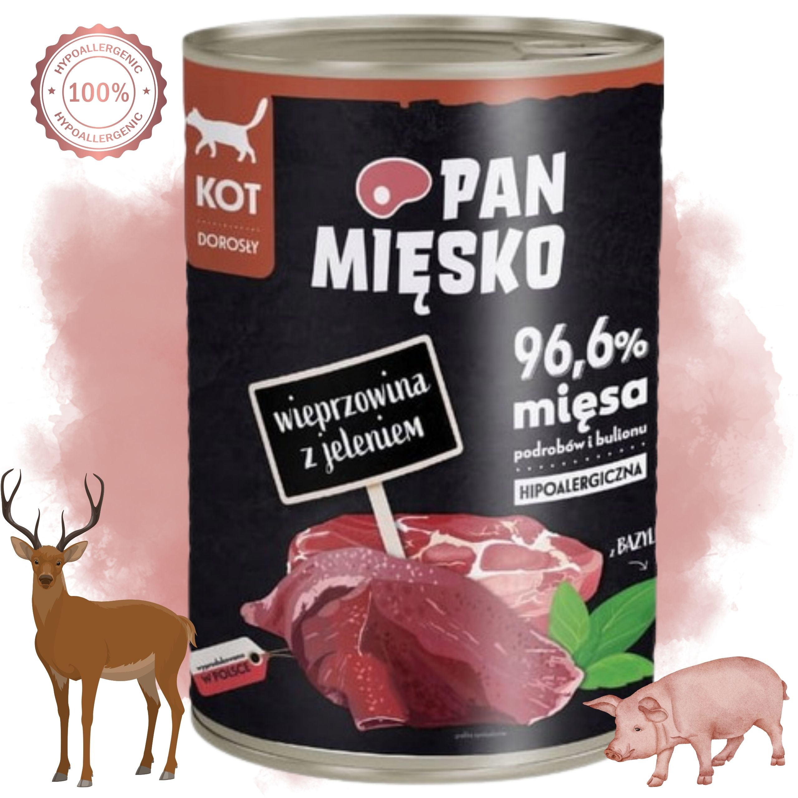 Karma mokra dla kota Wieprzowina z jeleniem Pan Mięsko Hipoalergiczna 400g