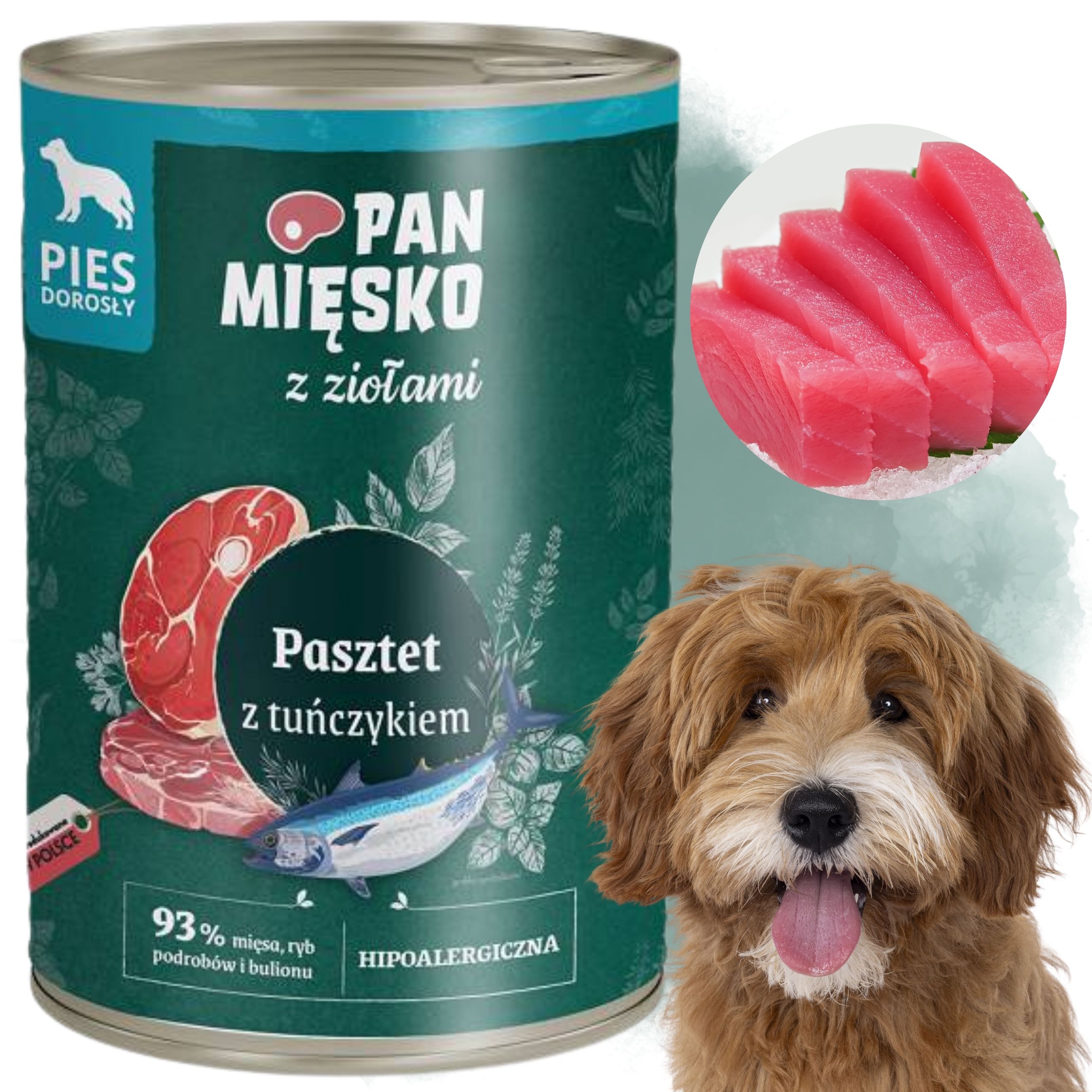 Mokra karma dla psa Pasztet tuńczyk i zioła Pan Mięsko Hipoalergiczna 400g