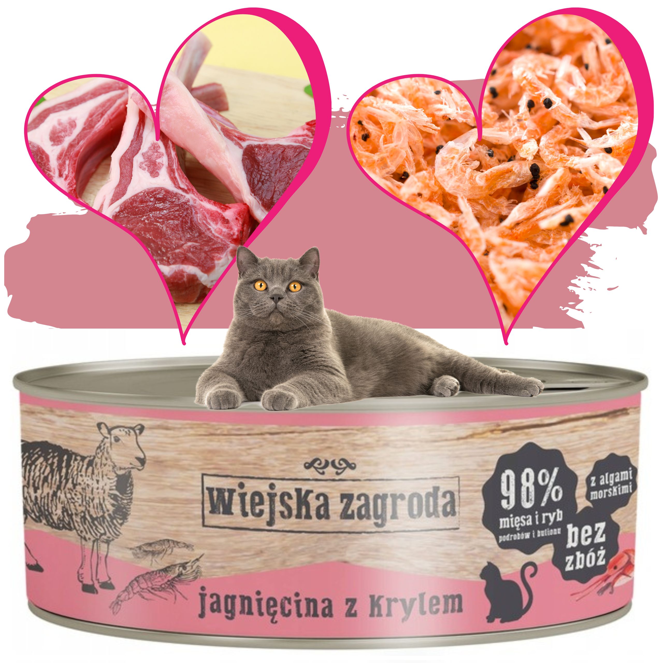 Karma mokra dla kota Jagnięcina z krylem 85g Wiejska Zagroda bez zbóż