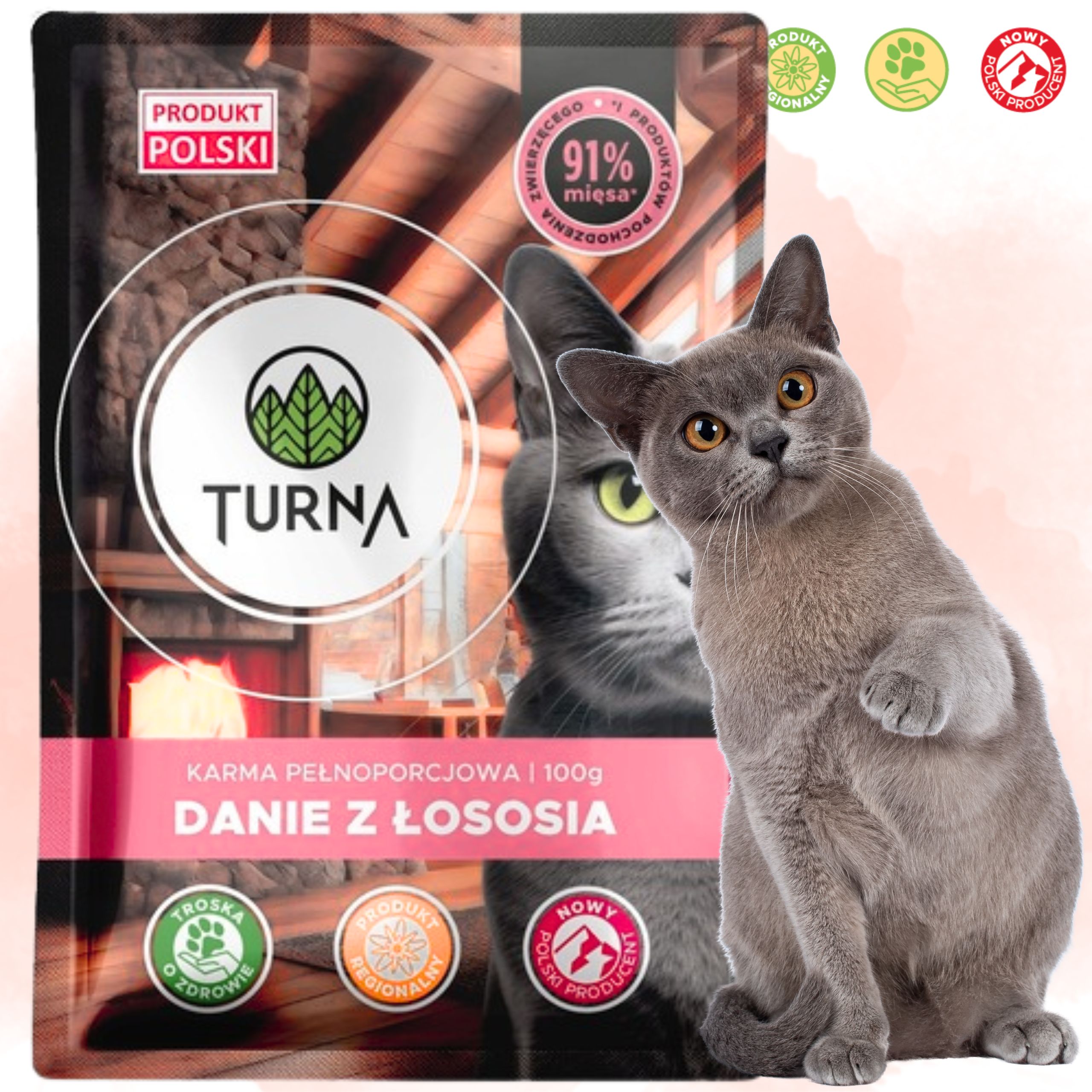 Karma mokra dla kota z łososiem TURNA Cats 100g saszetka bez zbóż naturalna