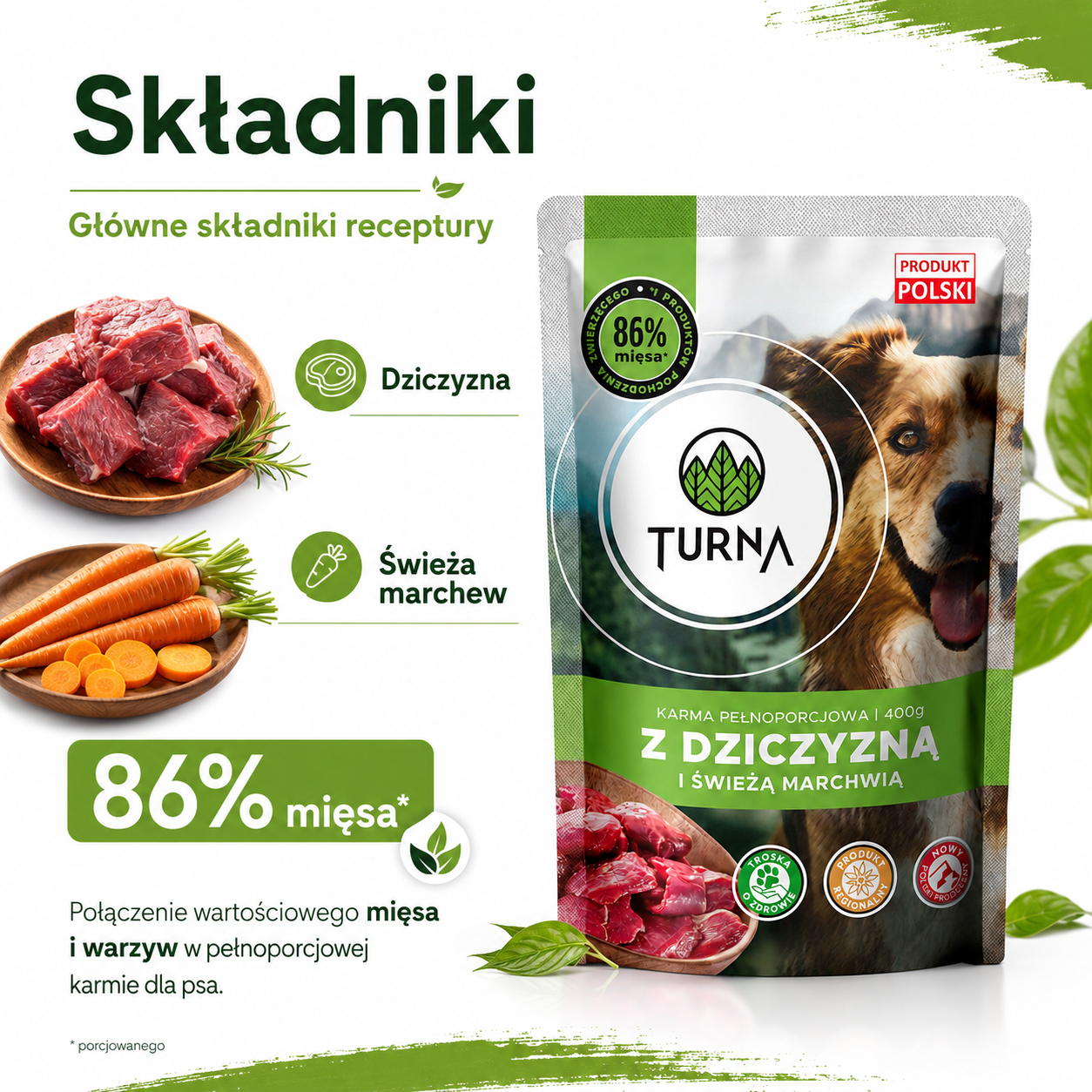 Mokra karma dla psa dziczyzna TURNA 400g odporność zdrowa skóra sierść psów