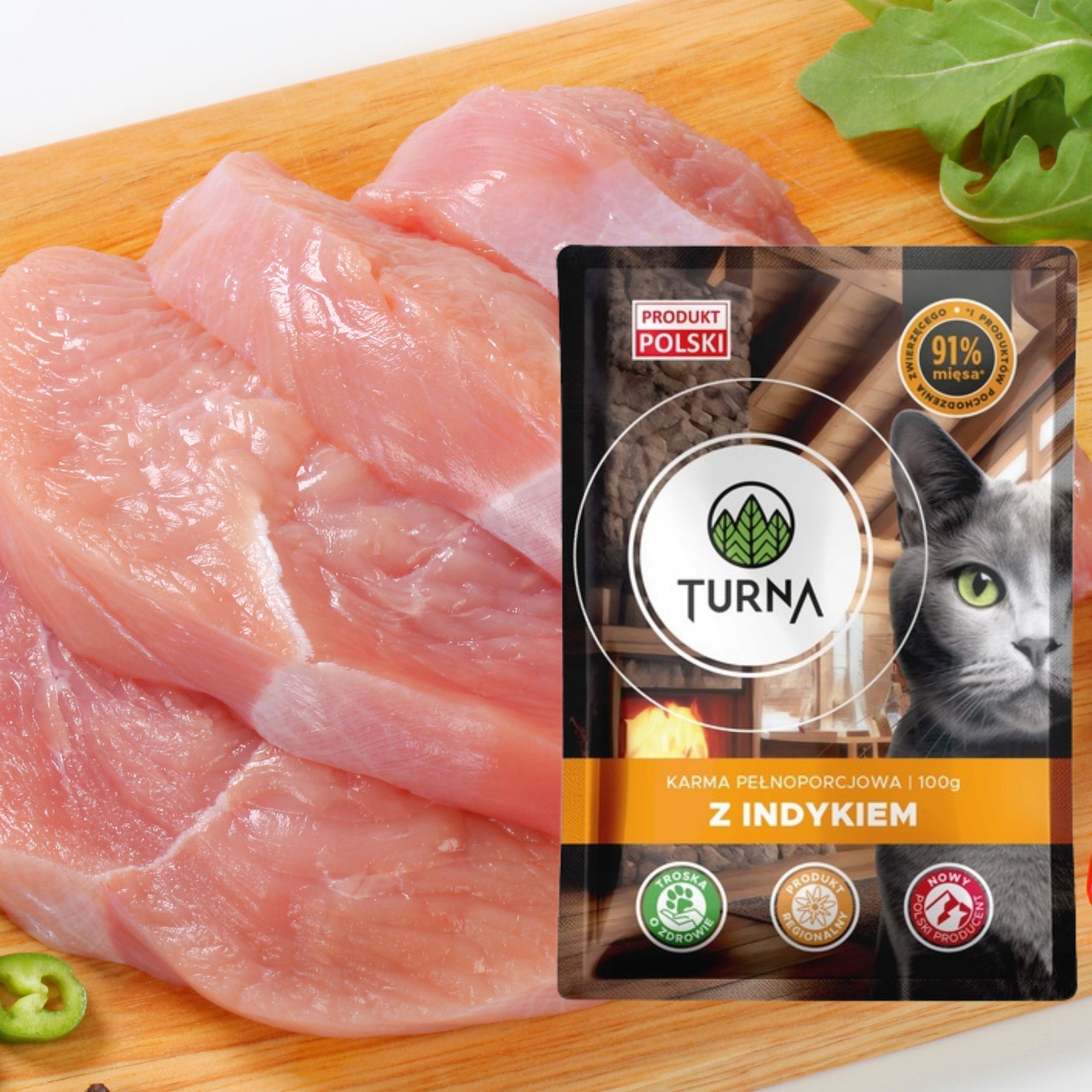 Karma mokra dla kota z indykiem TURNA Cats 100g saszetka bez zbóż naturalna