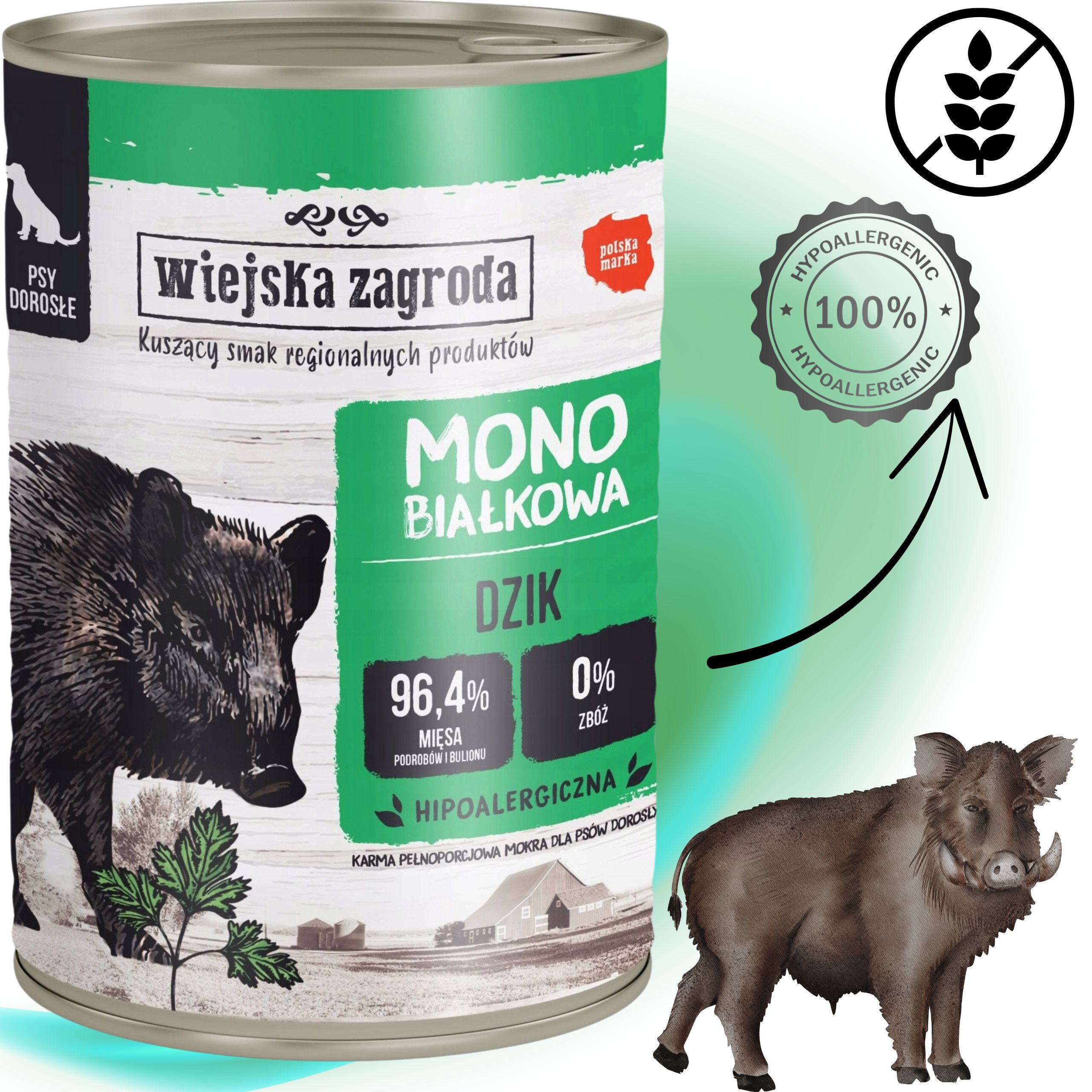 Mokra karma dla psa Dzik 400g Monobiałkowa Wiejska Zagroda hipoalergiczna