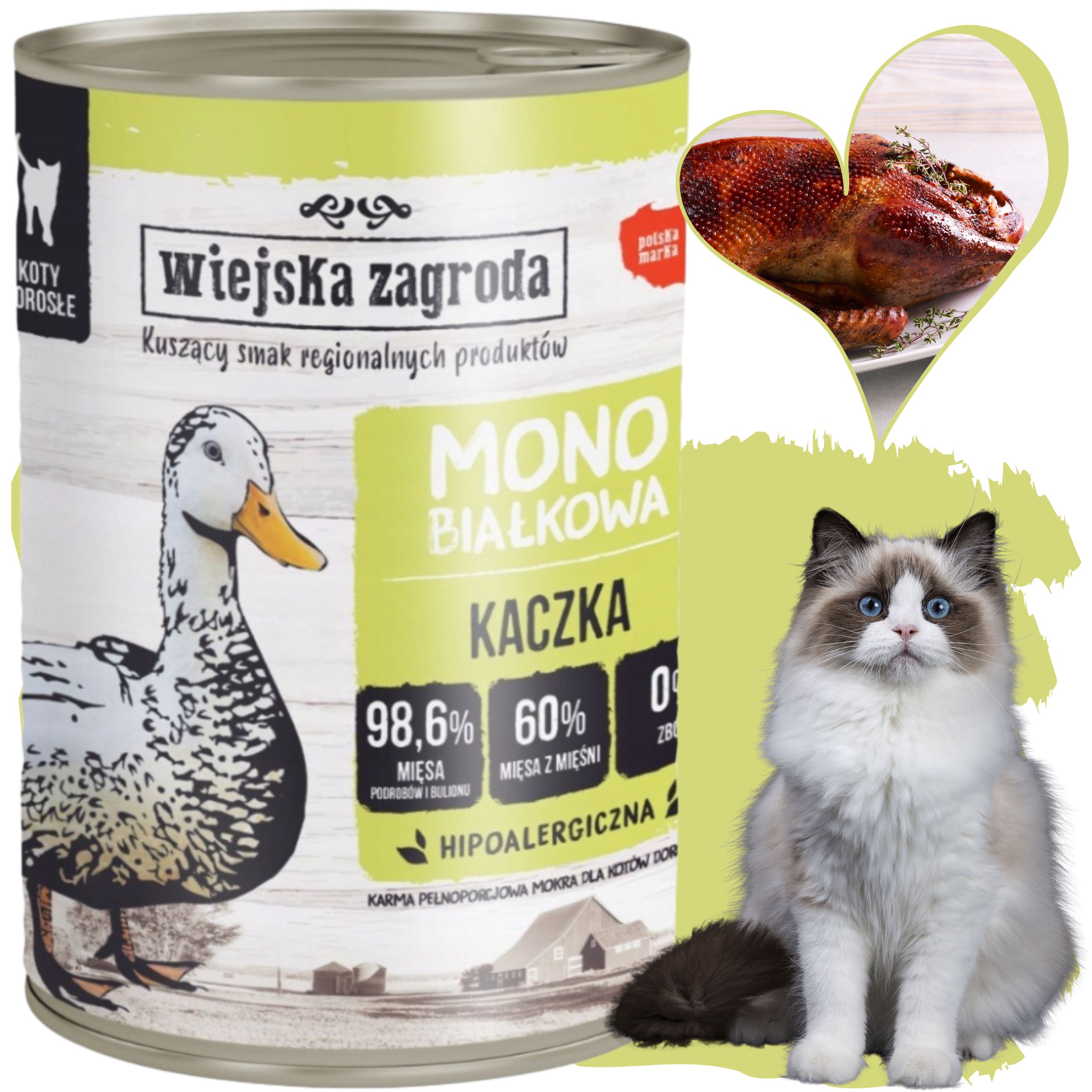 Karma mokra dla kota Monobiałkowa Kaczka 400g Wiejska Zagroda na alergię