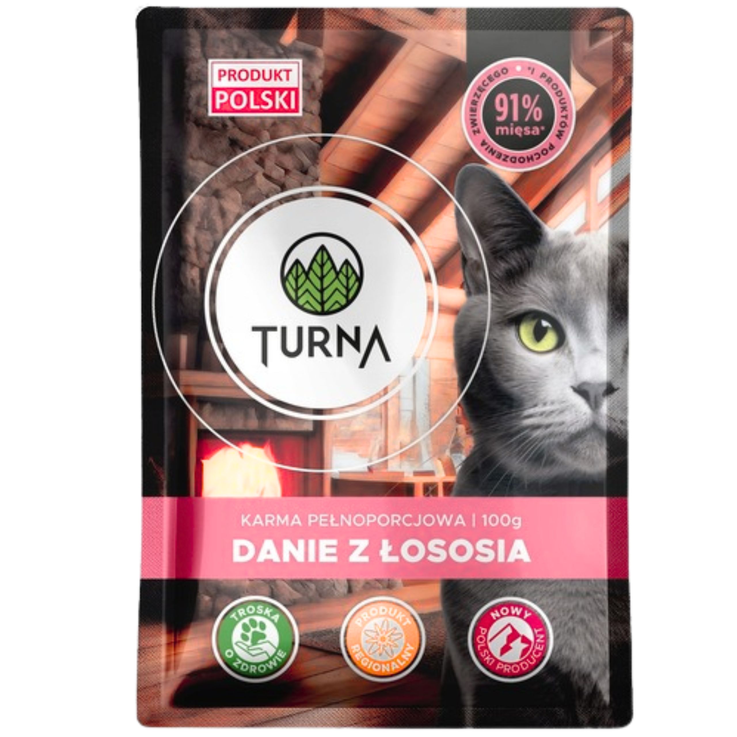 Karma mokra dla kota z łososiem TURNA Cats 100g saszetka bez zbóż naturalna
