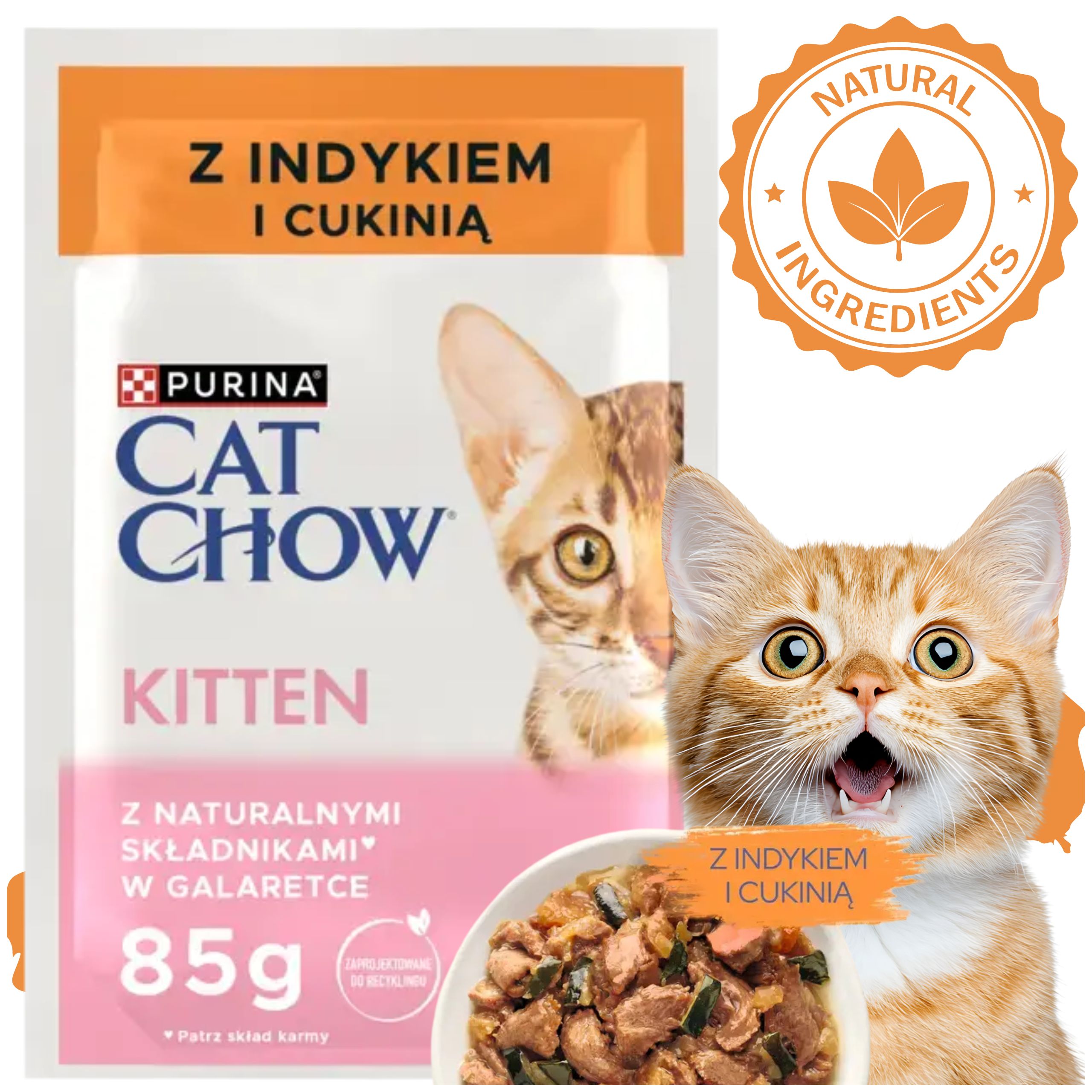 KARMA MOKRA DLA KOCIĄT PURINA CAT CHOW KITTEN INDYK Z CUKINIĄ NATURALNA 85g