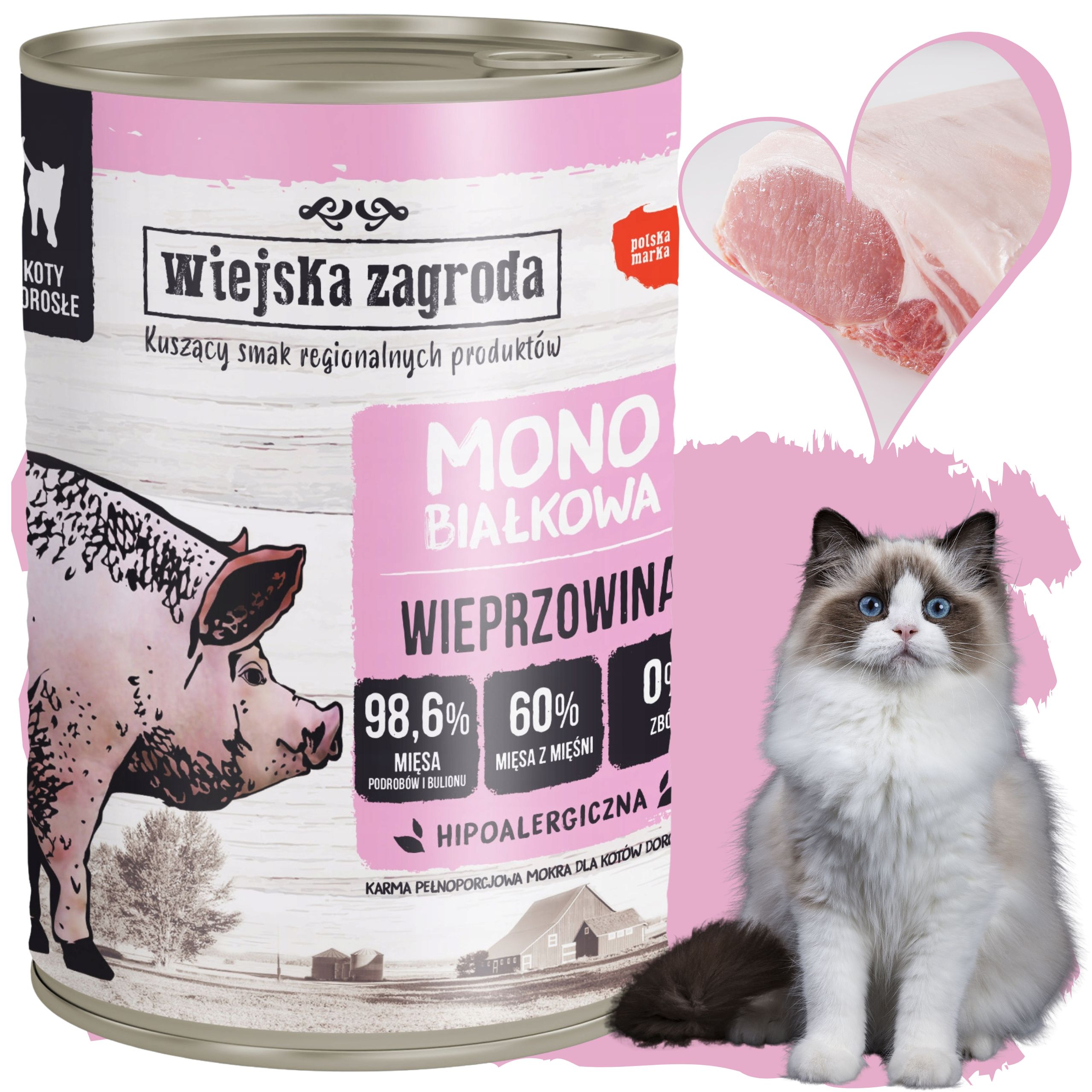 Karma dla kota Wiejska Zagroda Monobiałkowa Wieprzowina 400g hipoalergiczna