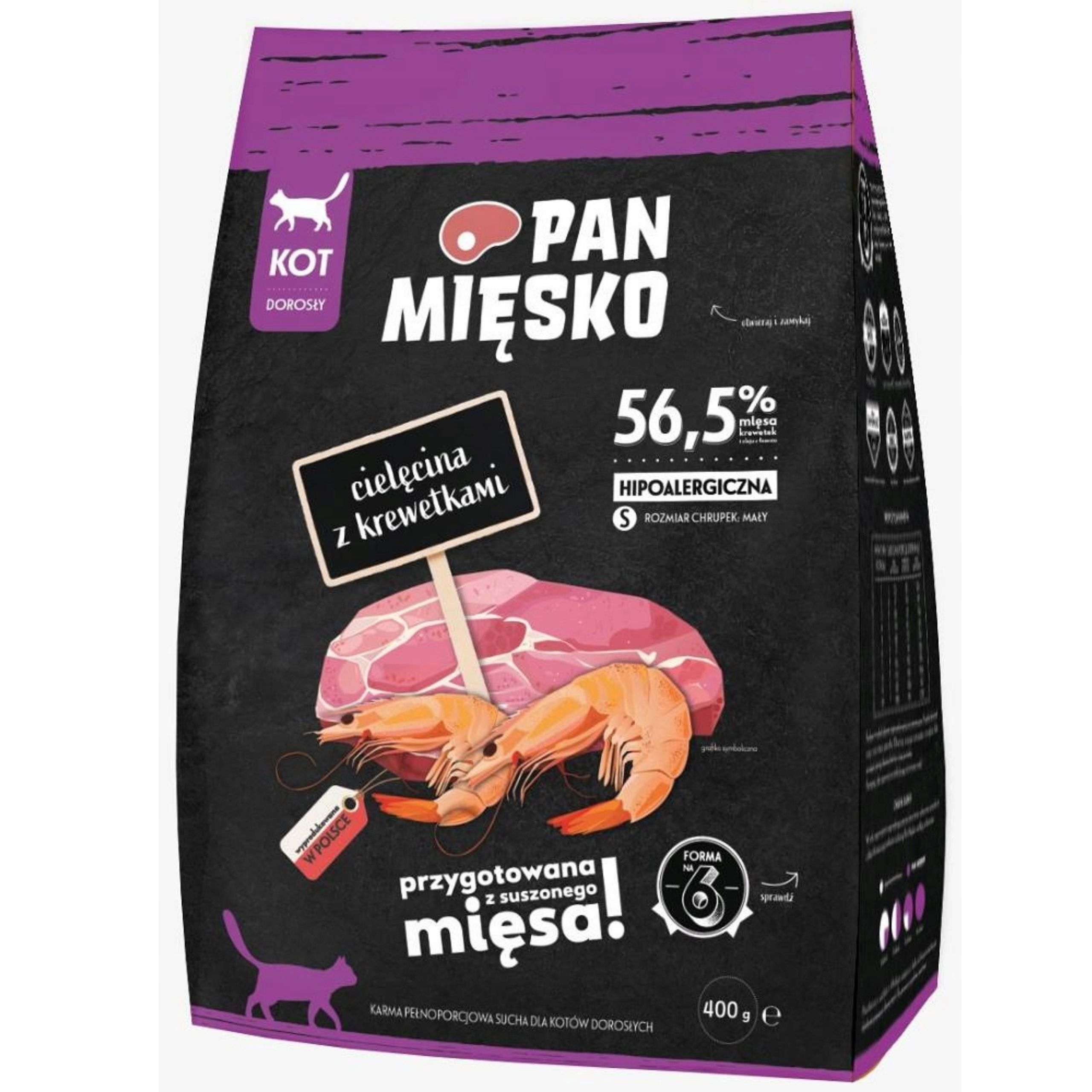 Sucha karma dla kota Pan Mięsko Cielęcina krewetki S 400 gr HIPOALERGICZNA