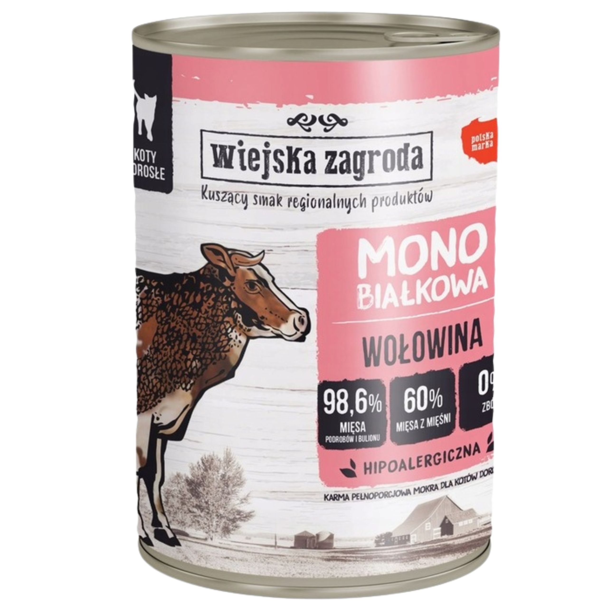 Karma mokra dla kota Monobiałkowa Wołowina 400g Wiejska Zagroda na alergię