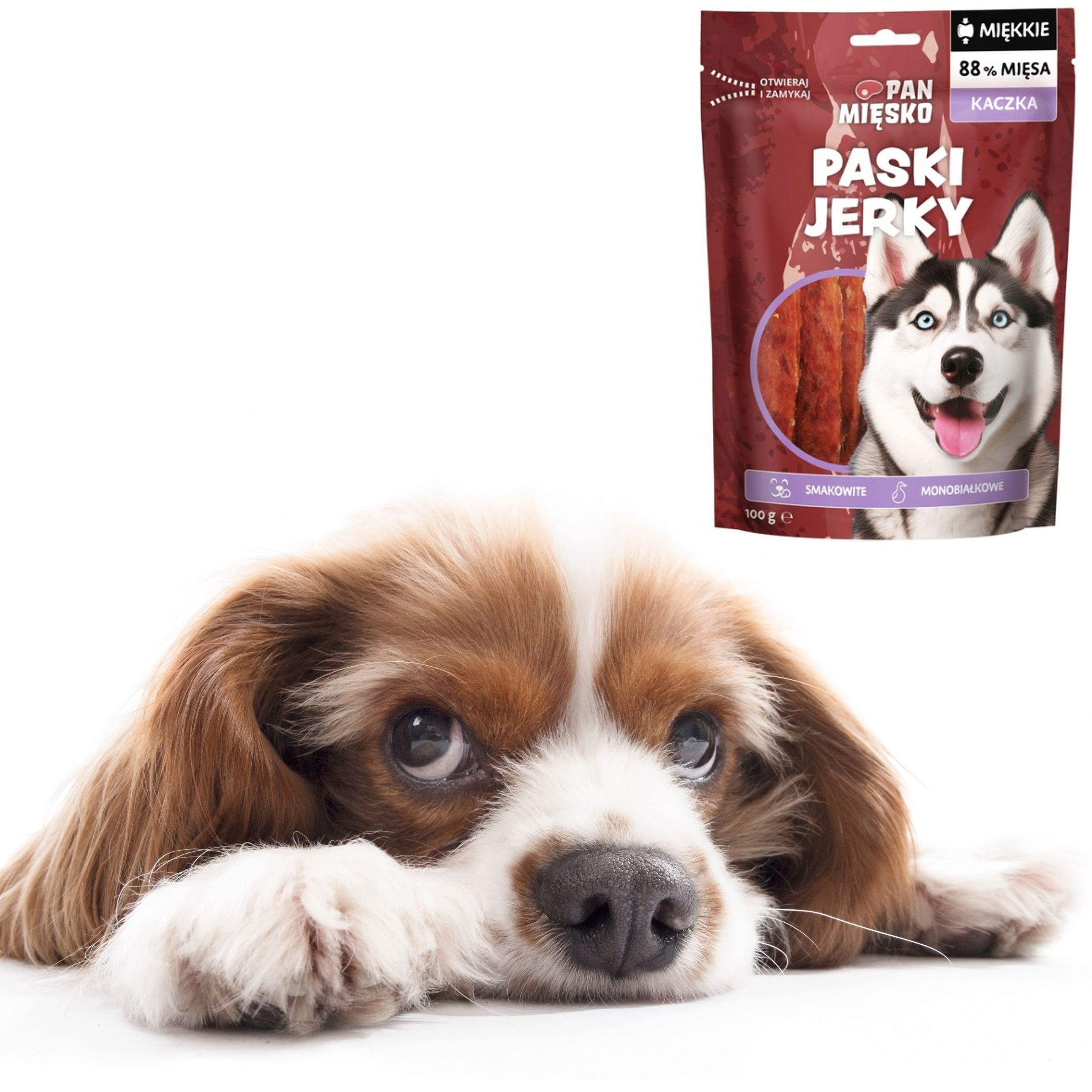 Przysmaki dla psa Pan Mięsko Paski Jerky Kaczka 100g monobiałkowe miękkie