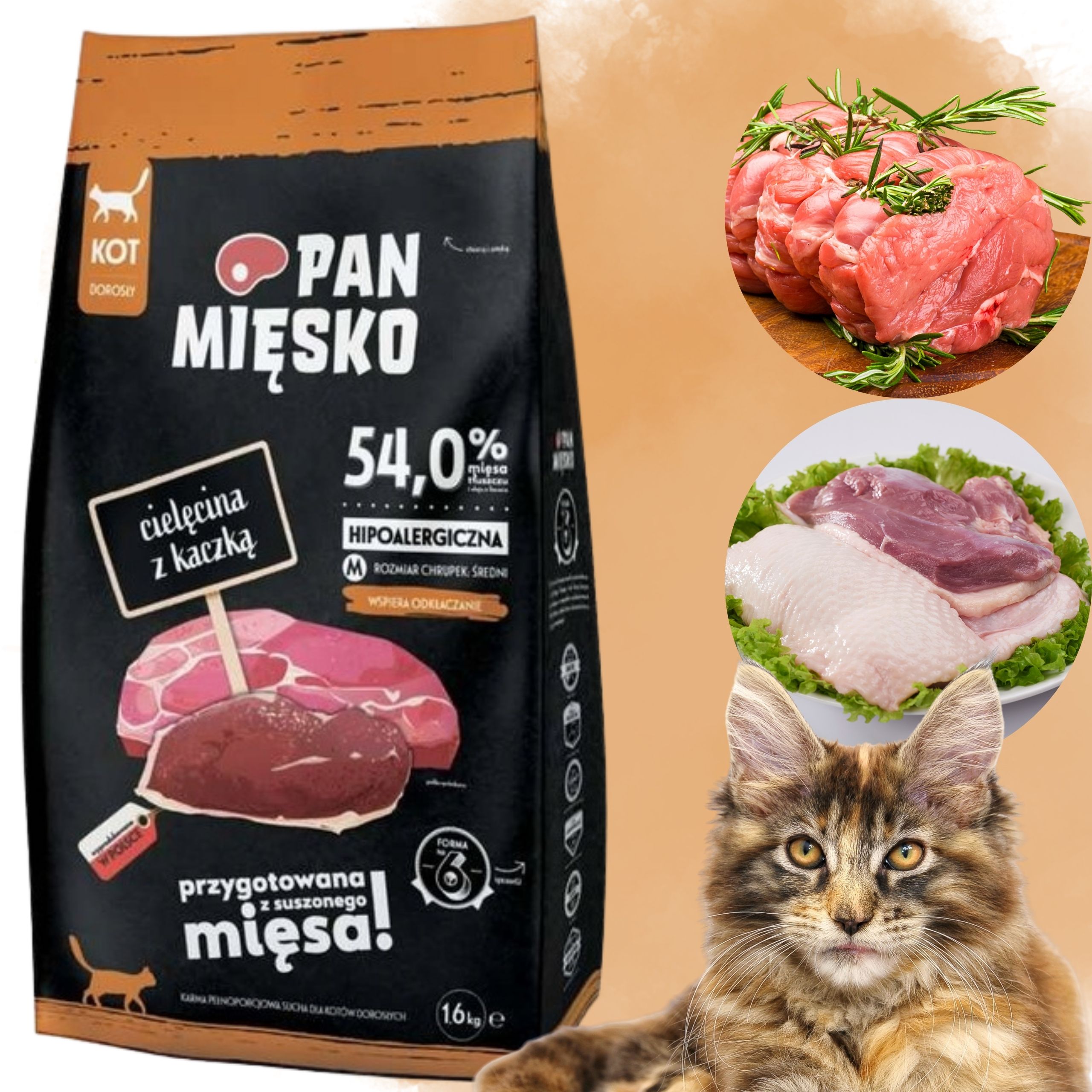 Sucha karma dla kota Cielecina kaczka Pan Mięsko hipoalergiczna M 1,6 kg