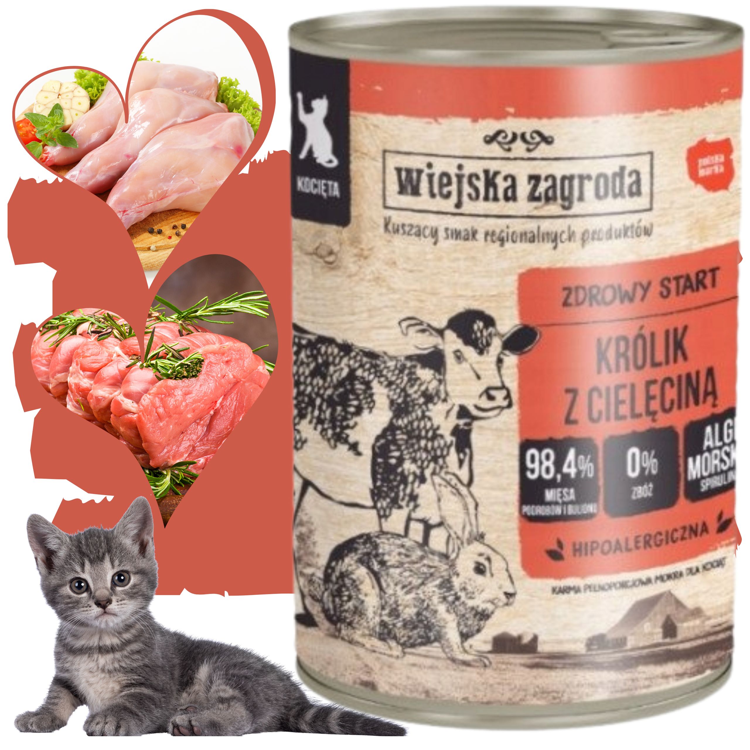 Karma mokra dla kota Królik cielęcina 400g Wiejska Zagroda kociak bez zbóż
