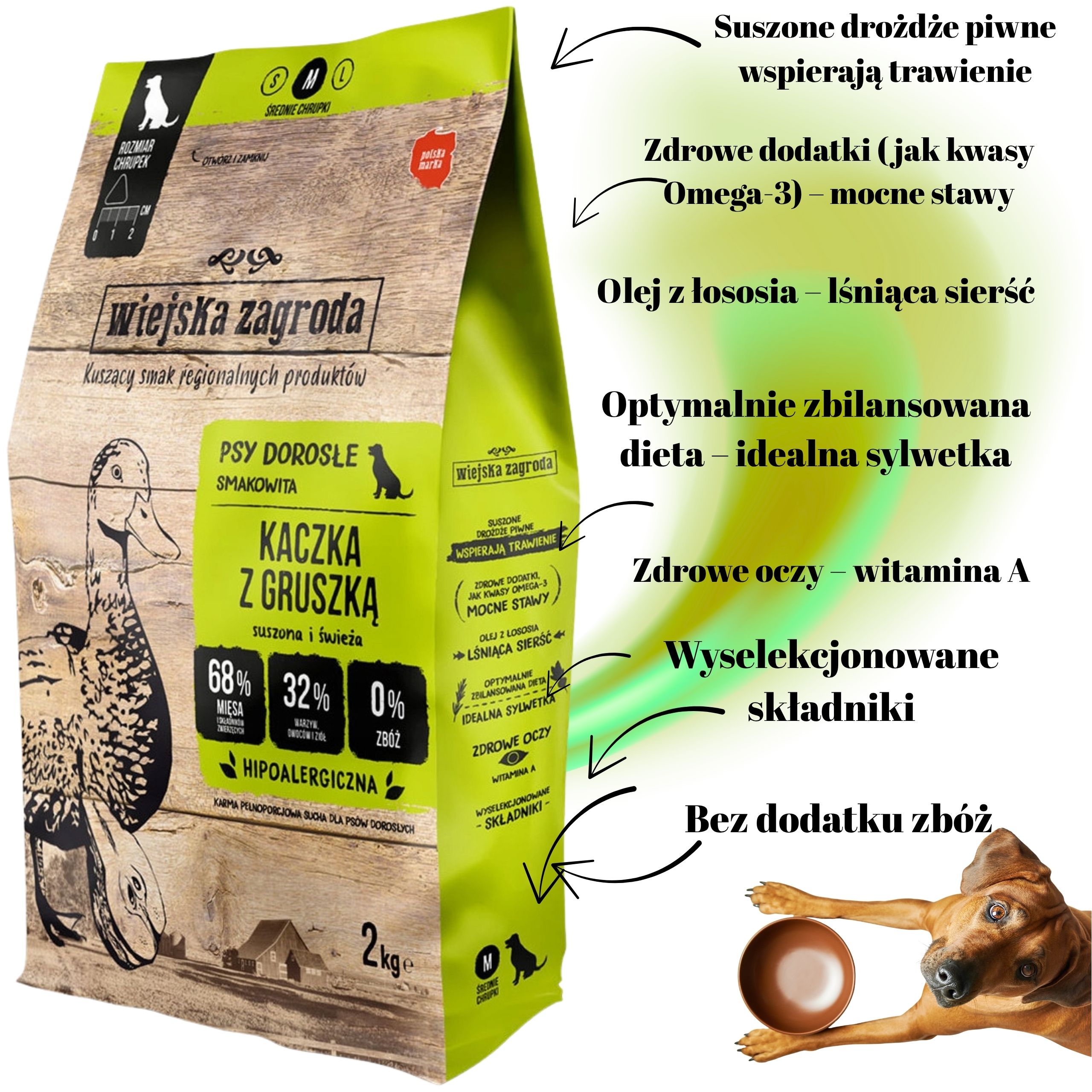 Sucha karma dla psa Kaczka z gruszką M 2kg Wiejska Zagroda hipoalergiczna