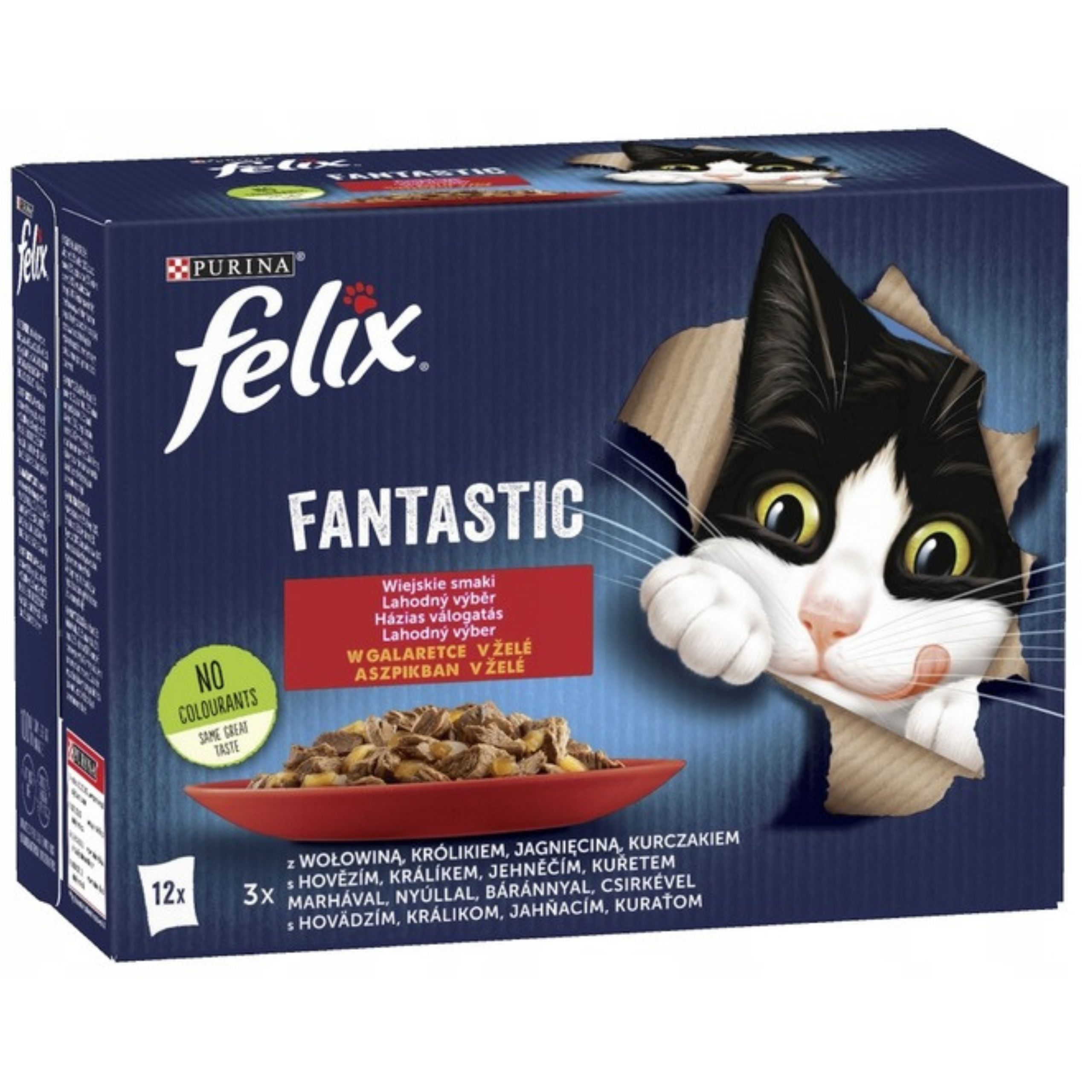 KARMA MOKRA DLA KOTA FELIX FANTASTIC WIEJSKIE SMAKI MIX Z MIĘSEM 12 X 85G