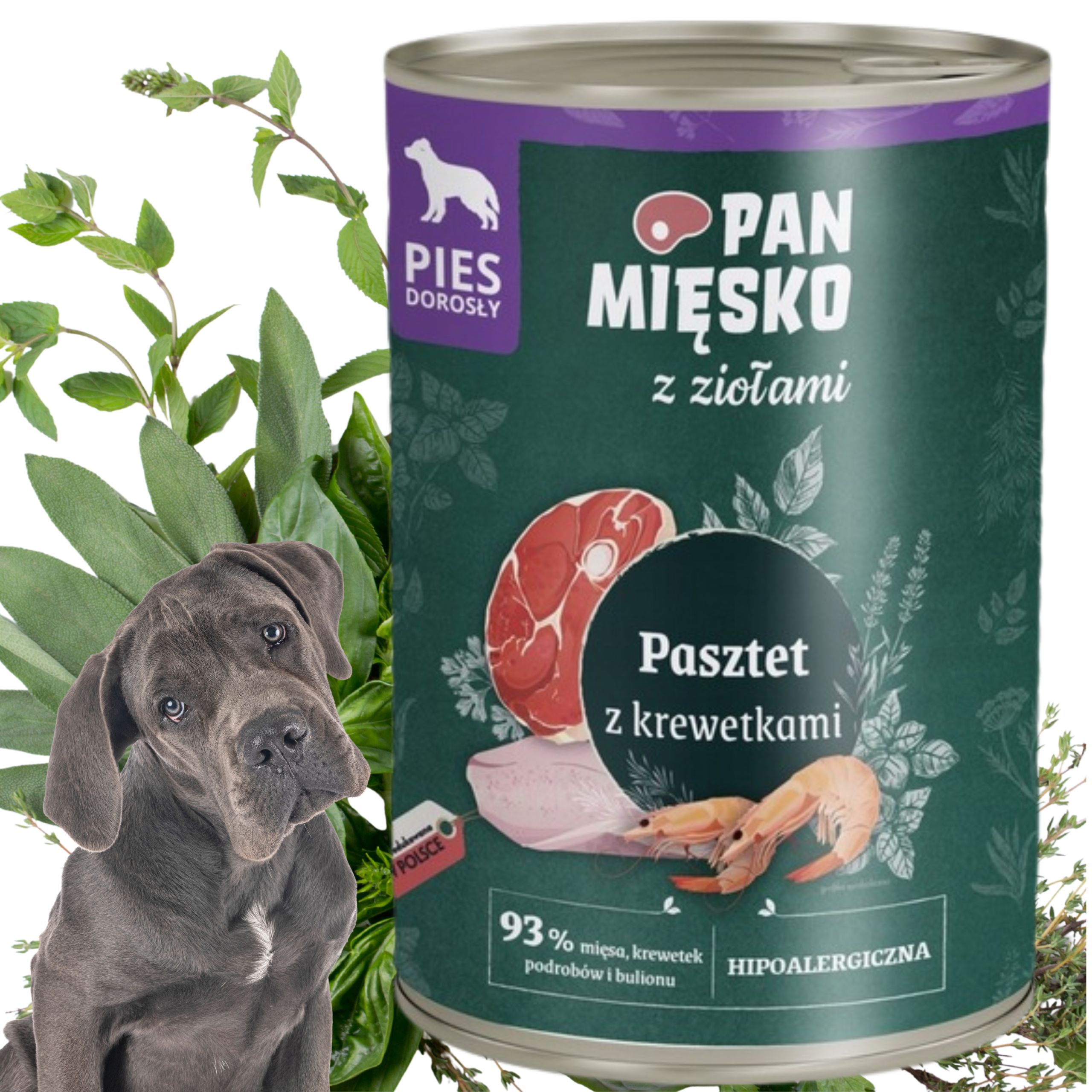 Mokra karma dla psa Pasztet krewetki i zioła Pan Mięsko Hipoalergiczna 400g
