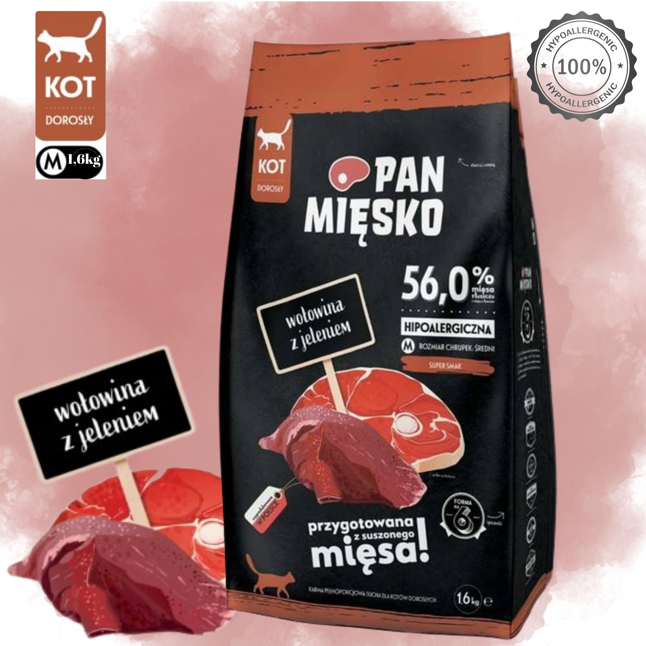 Sucha karma dla kota Wołowina z jeleniem Pan Mięsko hipoalergiczna M 1,6 kg