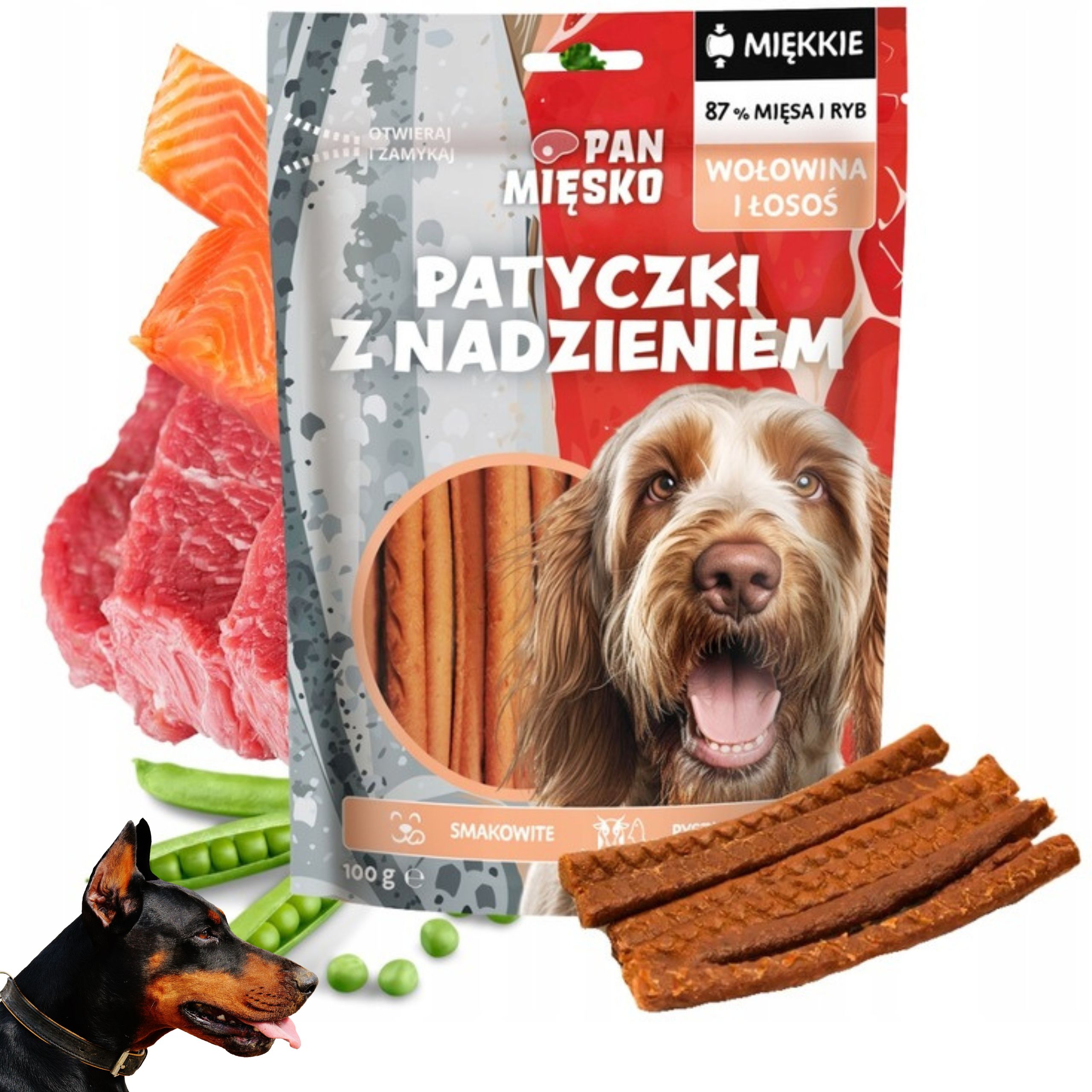 Przysmaki dla psa Pan Mięsko Patyczki z nadzieniem wołowina łosoś 100 g