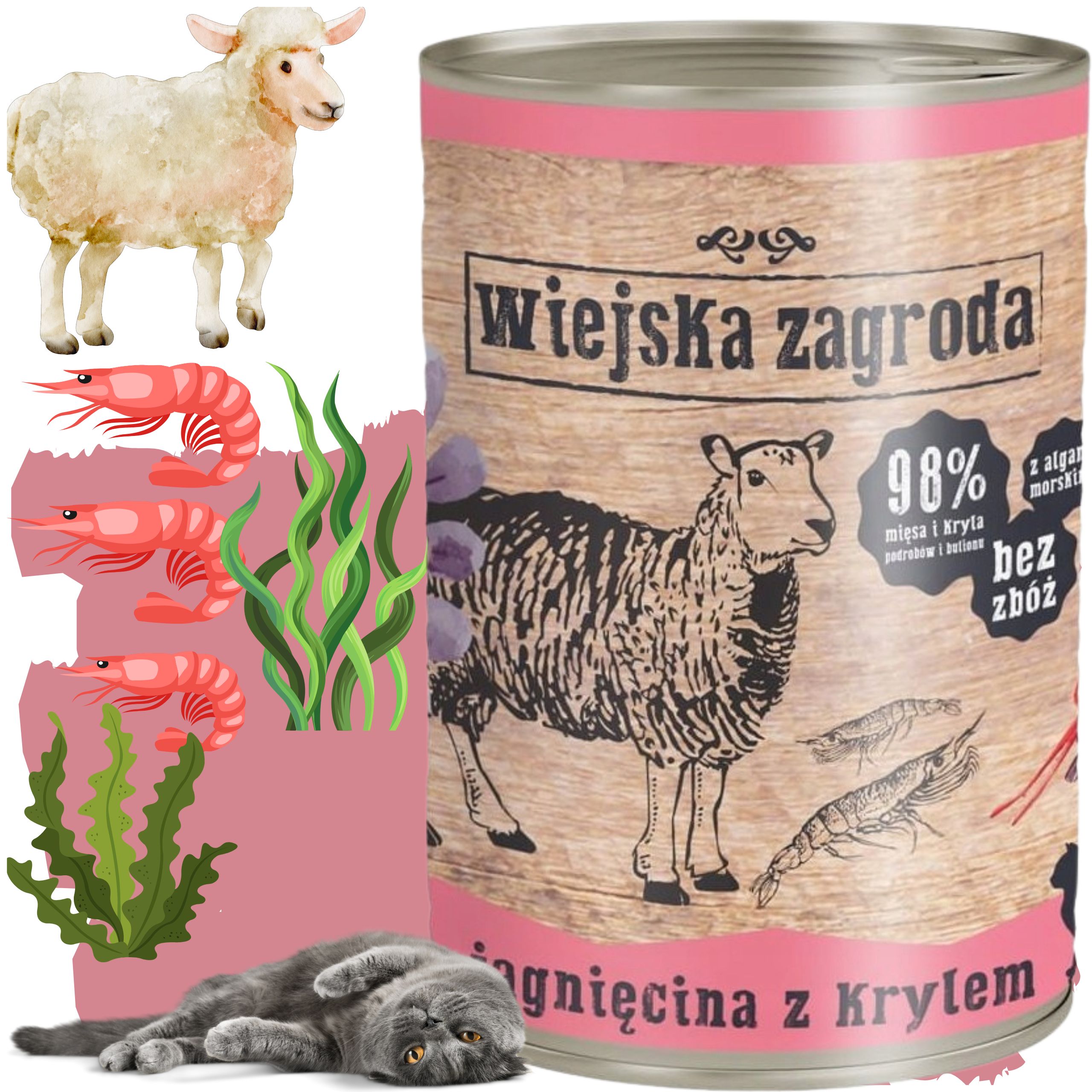 Karma mokra dla kota Jagnięcina z krylem 400g Wiejska Zagroda bez zbóż