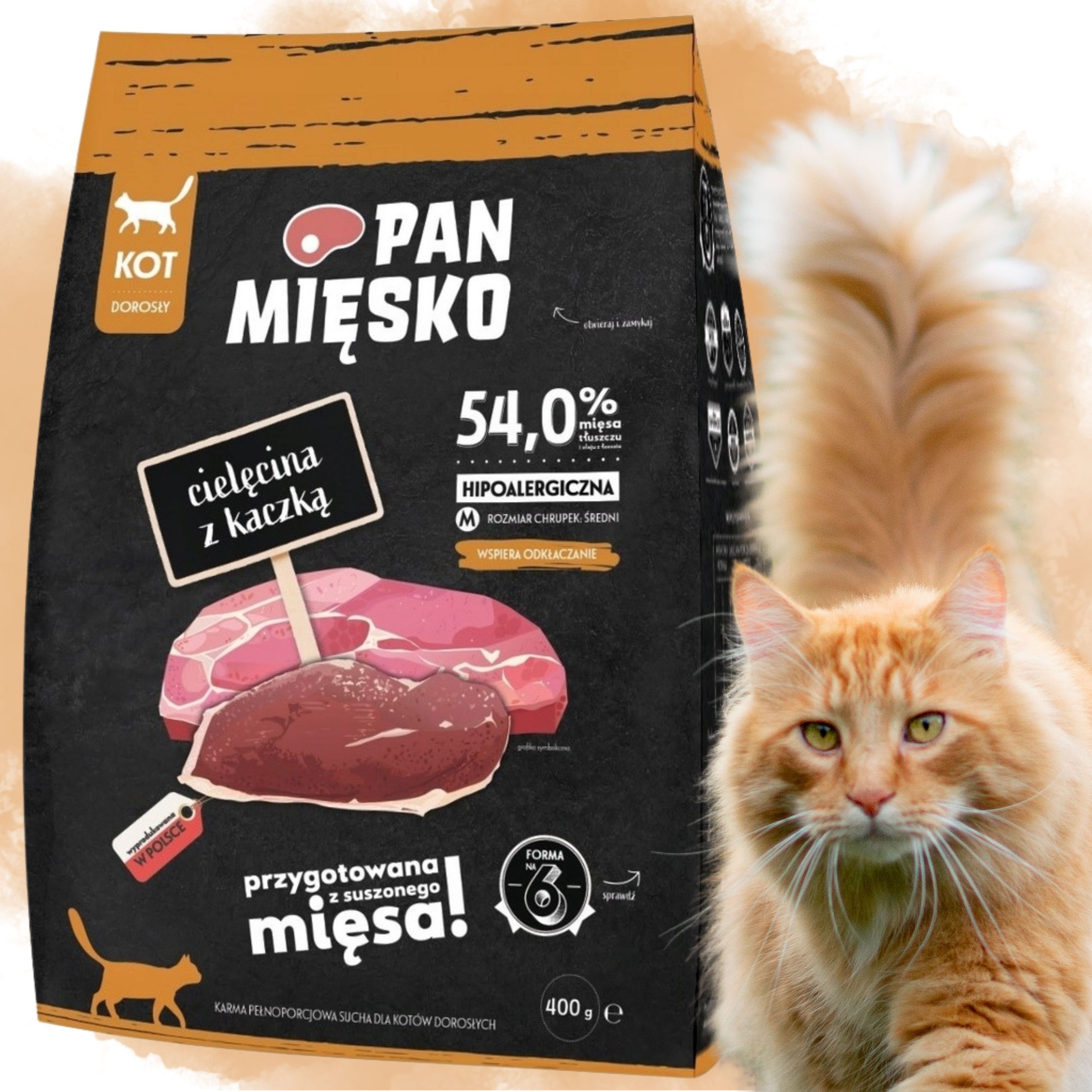 Sucha karma dla kota Cielecina kaczka Pan Mięsko hipoalergiczna M 400g