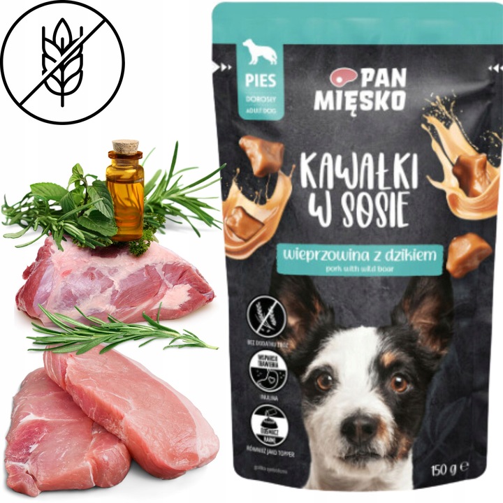 Mokra karma dla psa Kawałki mięsa Wieprzowina dzik Pan Mięsko 150g bez zbóż