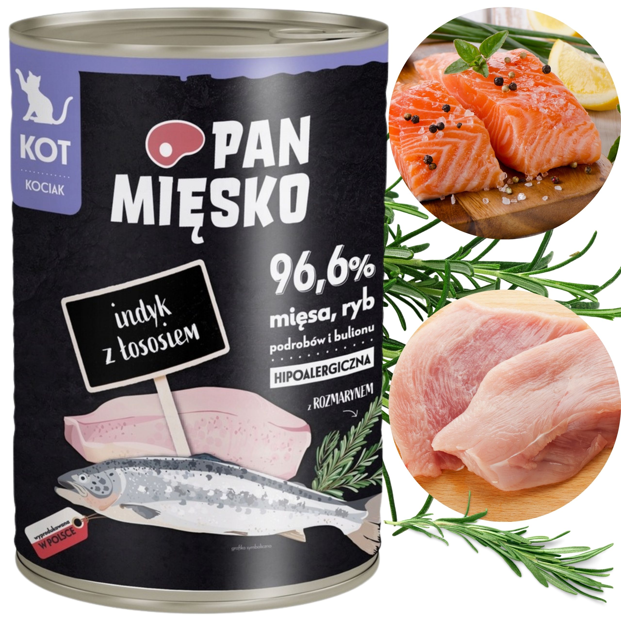 Karma mokra dla kota Indyk z łososiem Pan Mięsko Hipoalergiczna 400g kociak