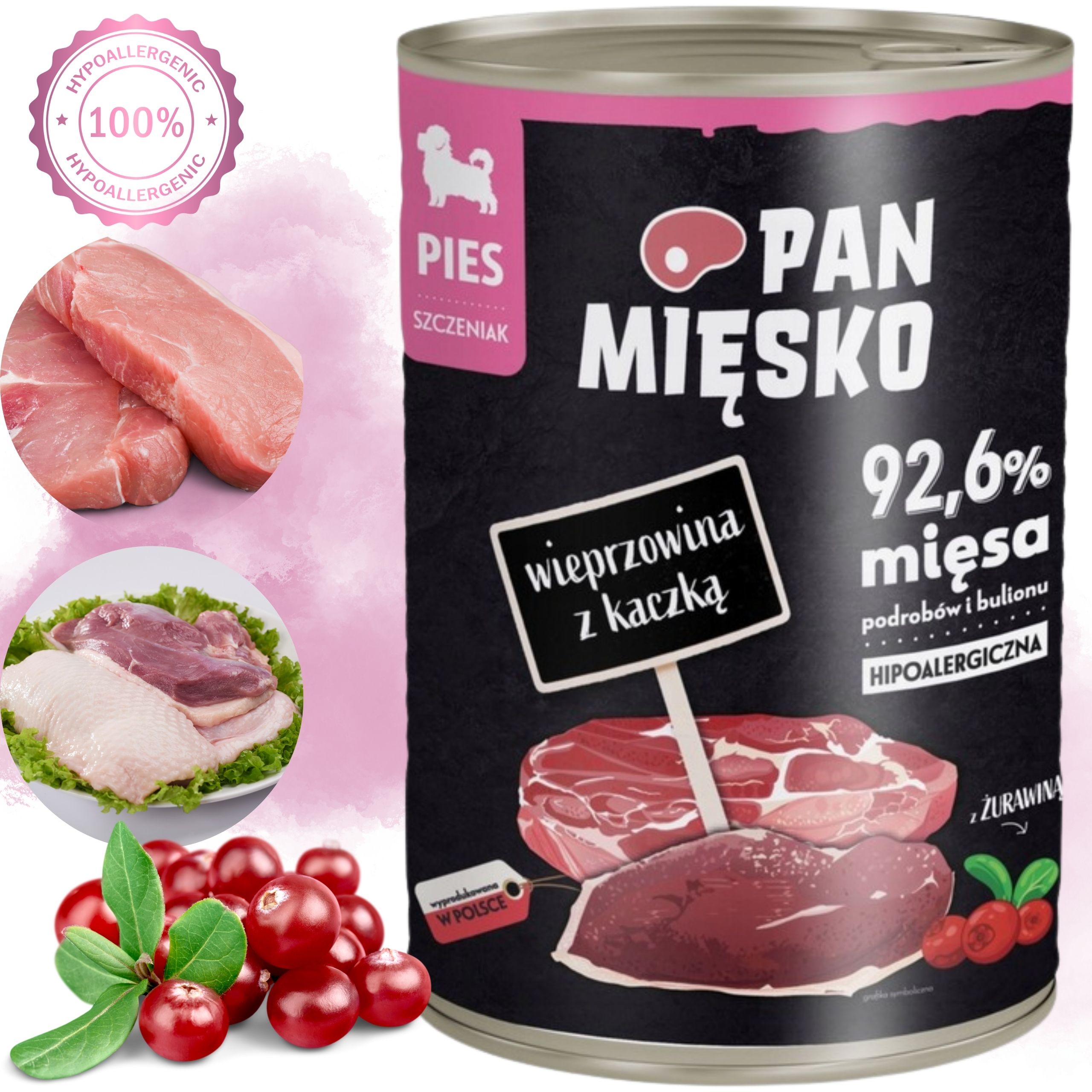 Karma dla psa Wieprzowina z kaczką Pan Mięsko hipoalergiczna junior 400g